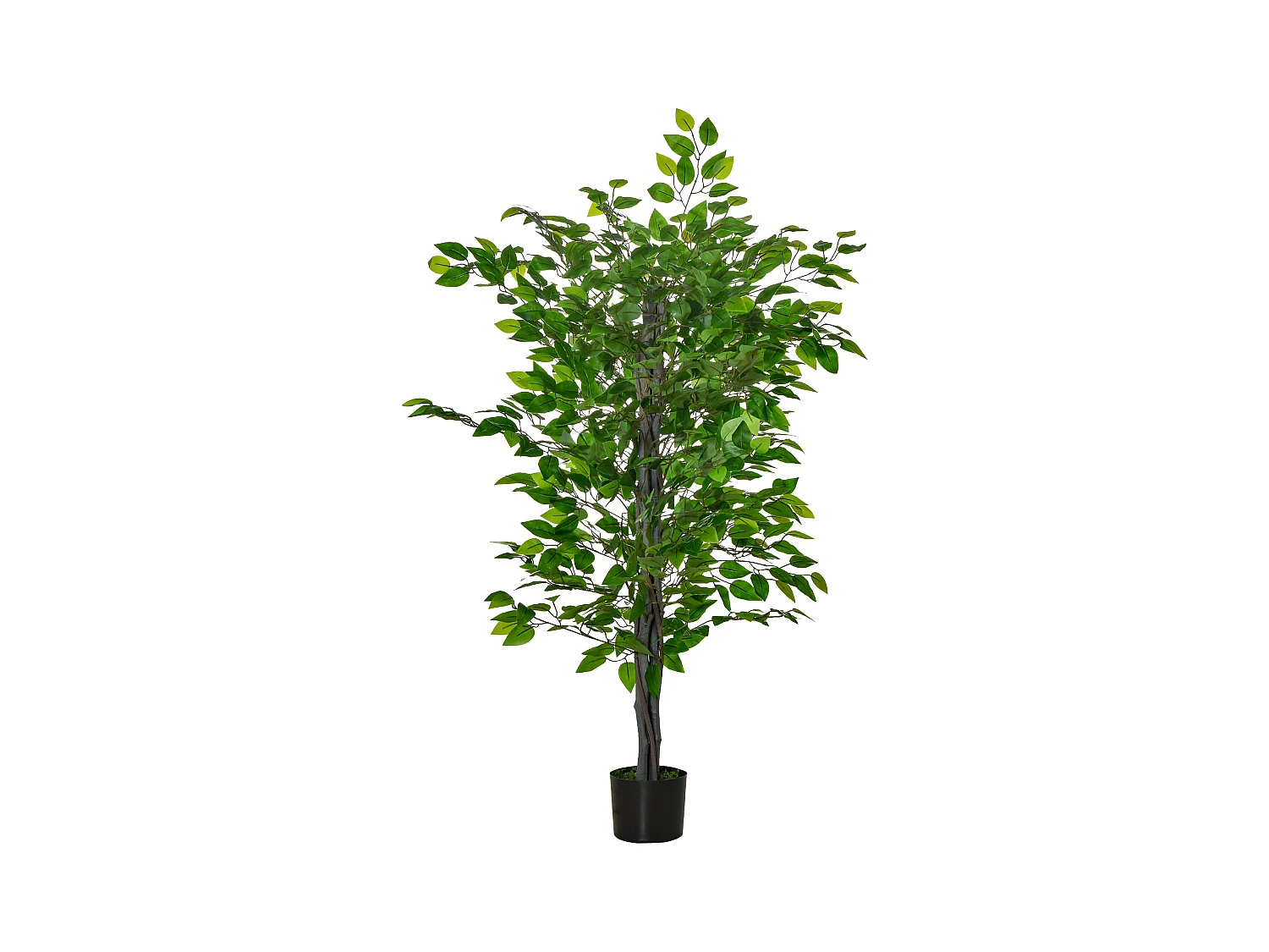 Grande albero di ficus artificiale, plastica resistente, vaso di cemento, verde naturale (15x15x135cm)