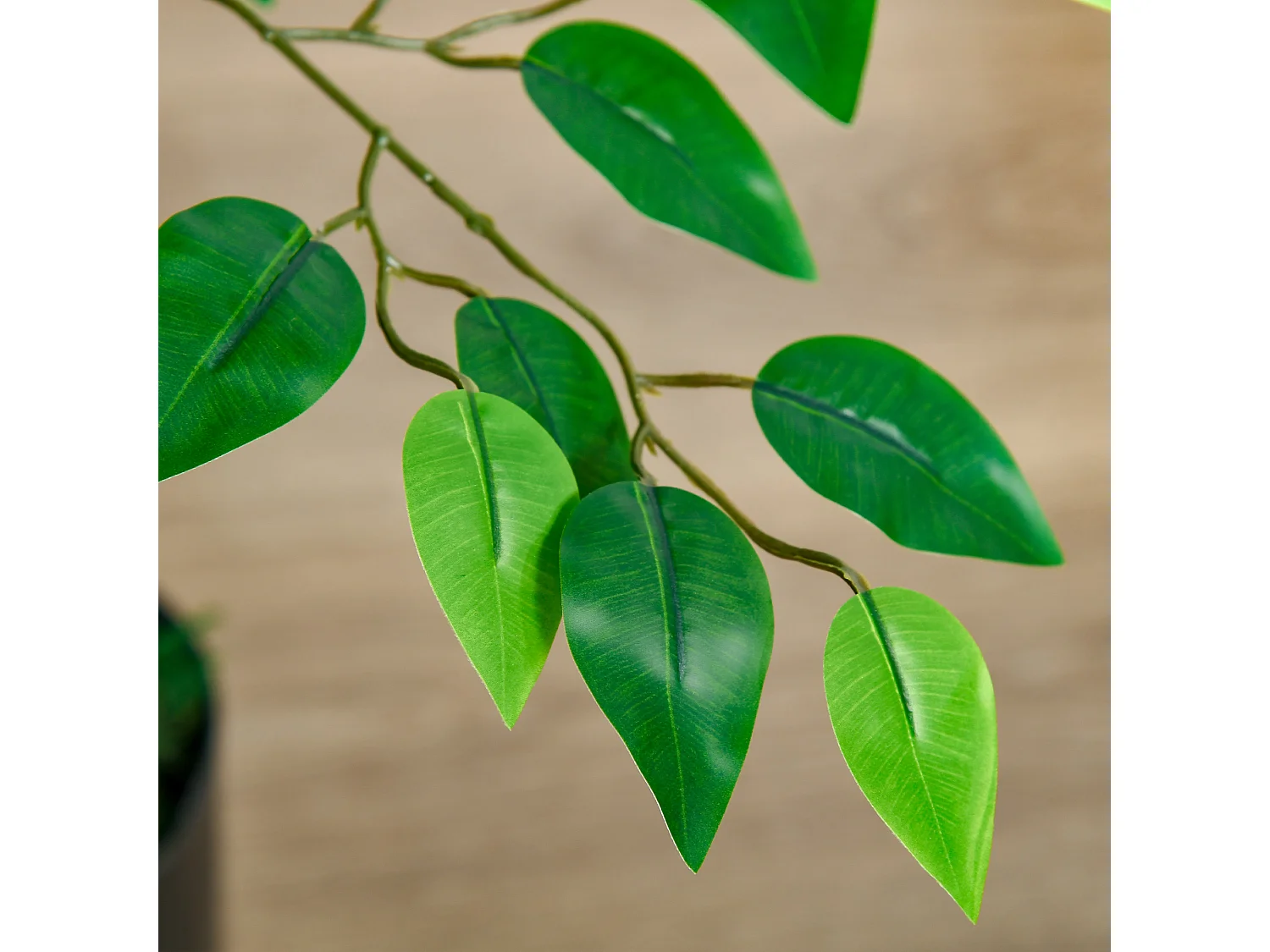 Ficus artificiel grand, plastique durable, pot ciment, vert naturel (15x15x135cm)