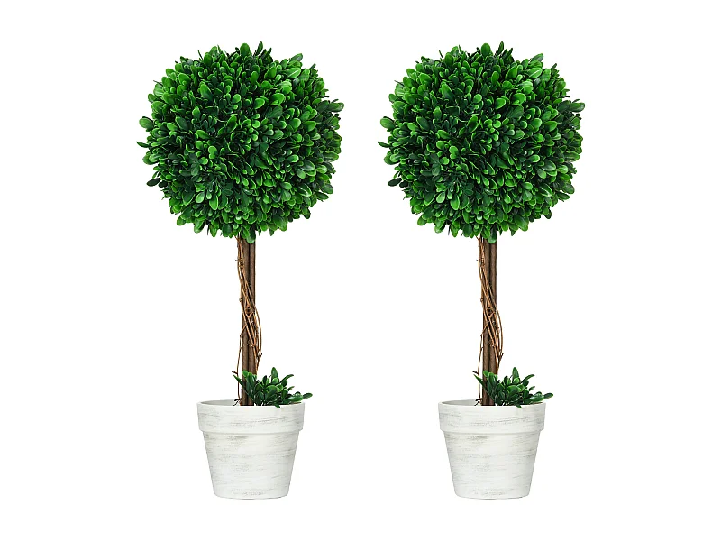 Set de 2 buis artificiels en pot, UV résistants, plastique et acier, vert (28x28x60cm)