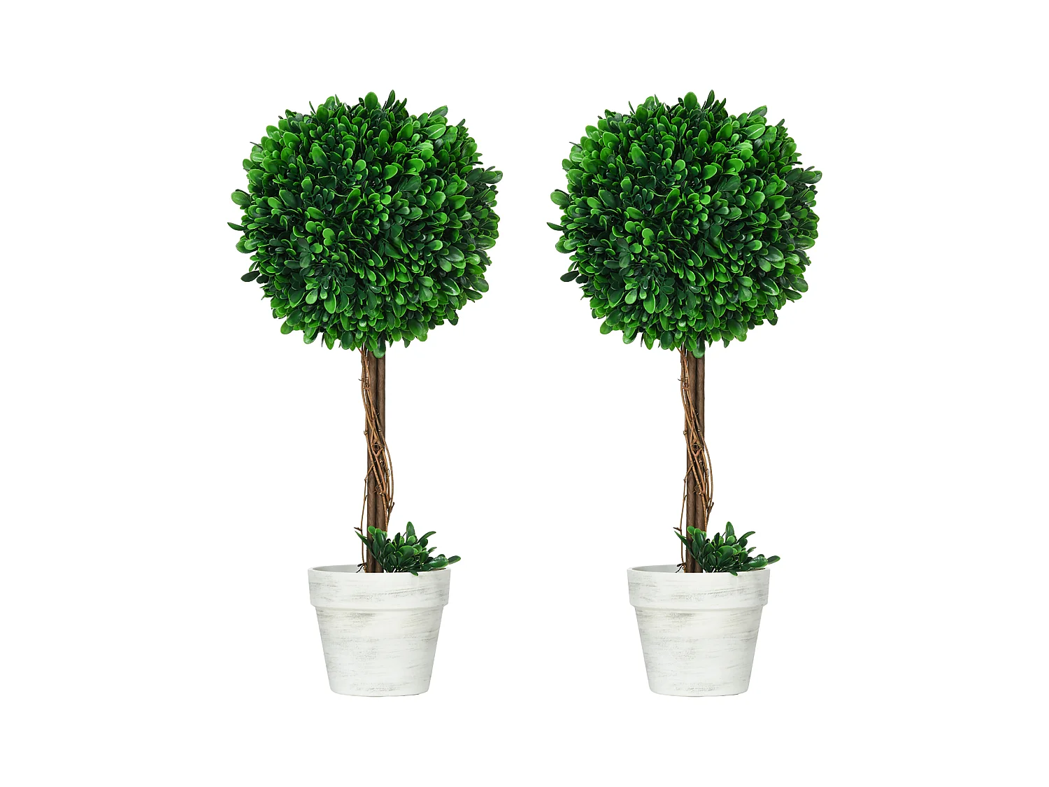 Set de 2 buis artificiels en pot, UV résistants, plastique et acier, vert (28x28x60cm)