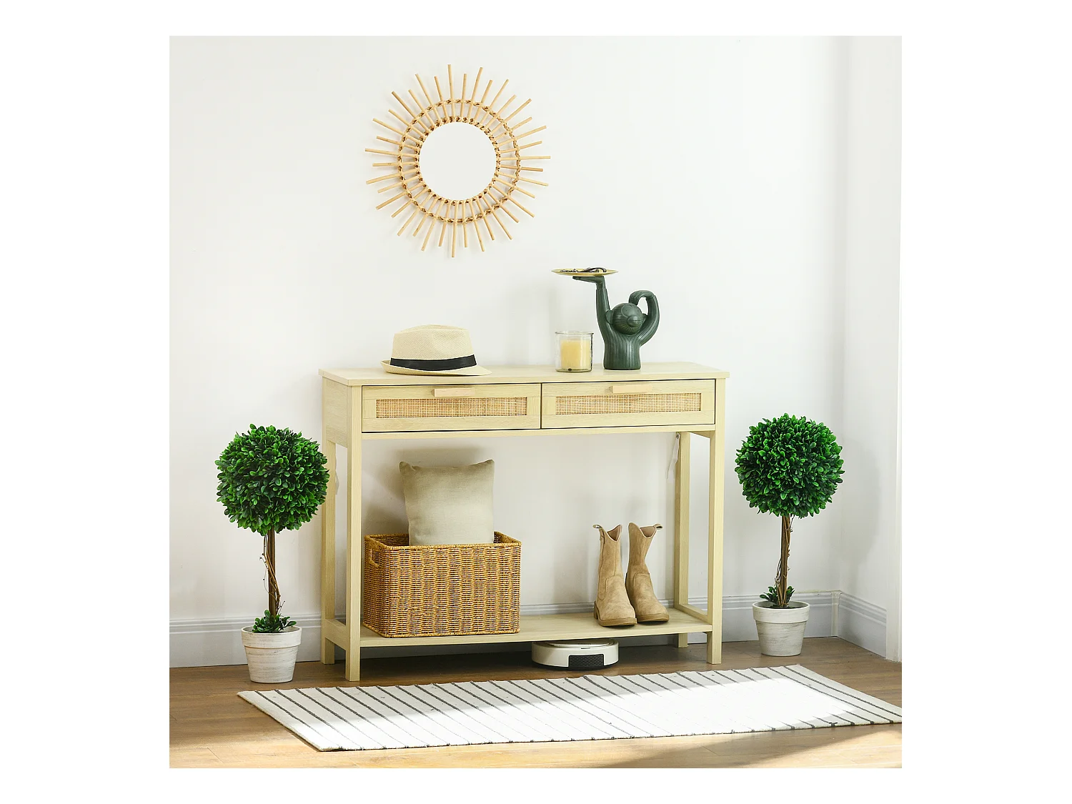 Set de 2 buis artificiels en pot, UV résistants, plastique et acier, vert (28x28x60cm)