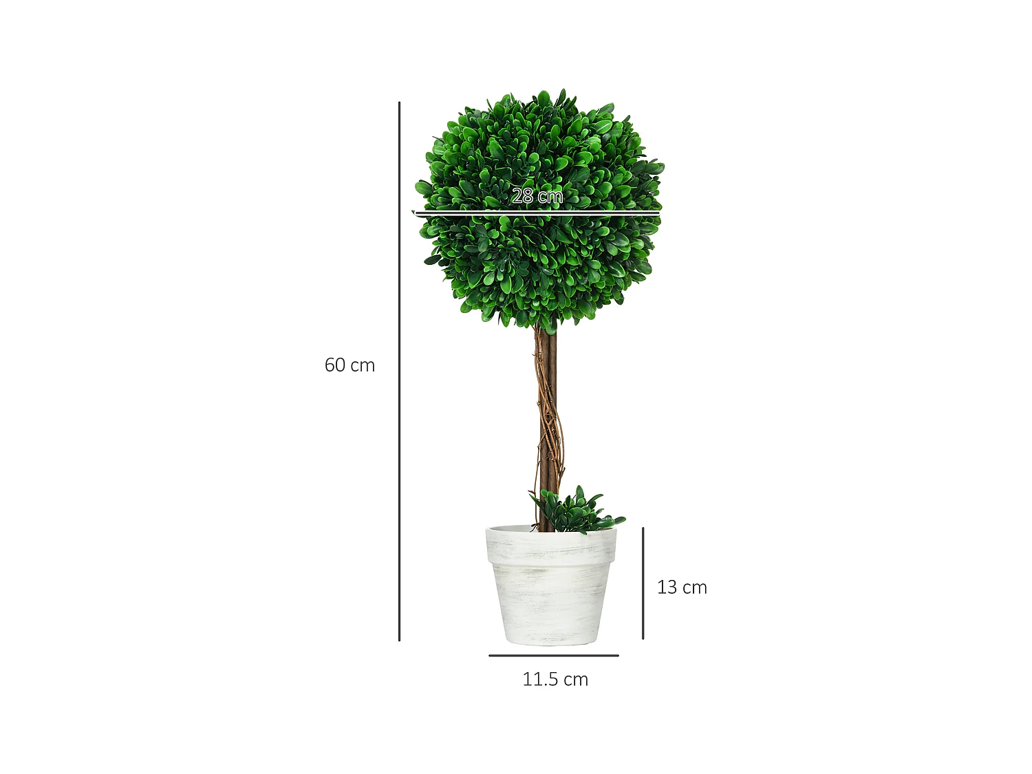 Set de 2 buis artificiels en pot, UV résistants, plastique et acier, vert (28x28x60cm)
