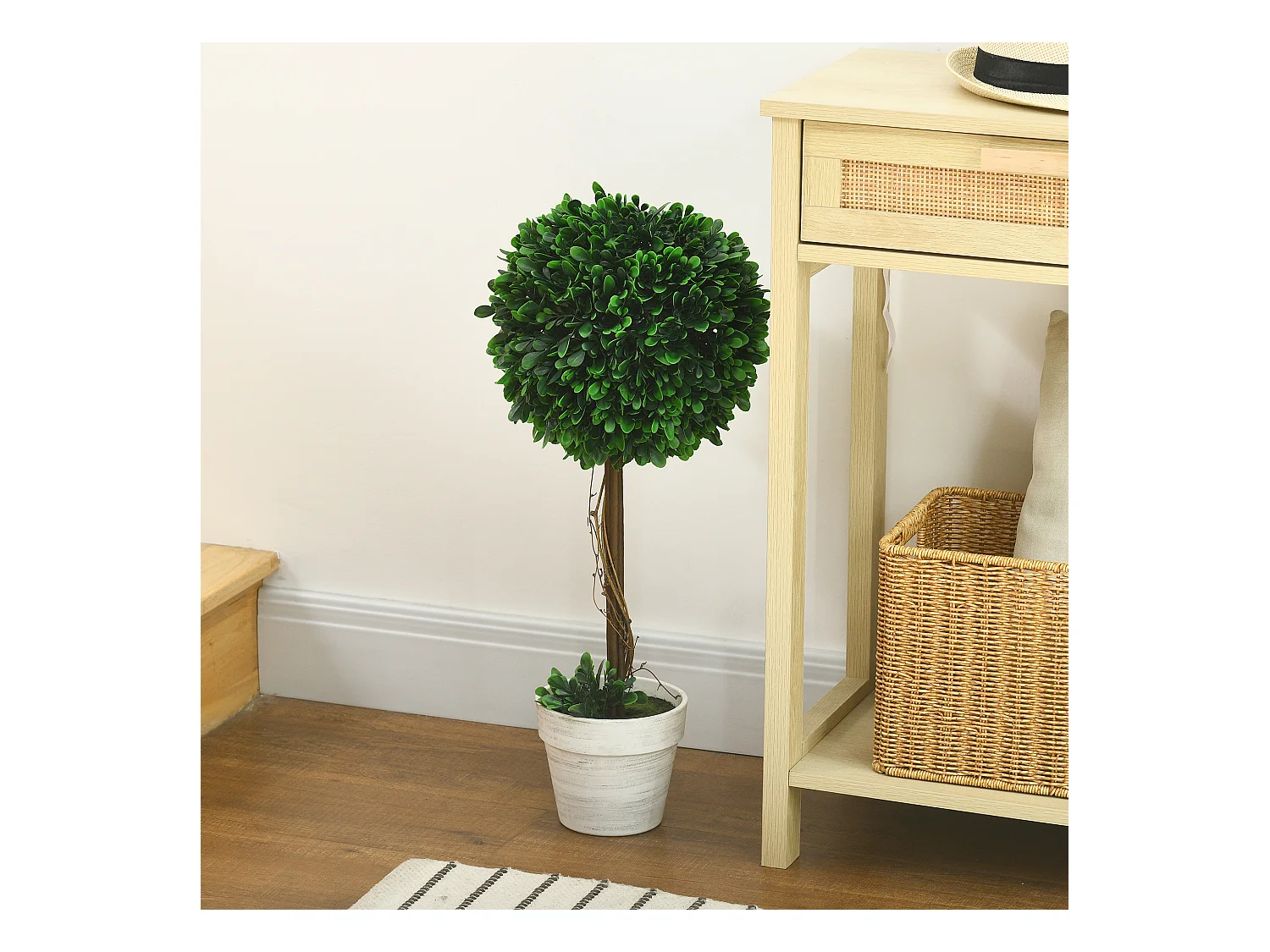 Set de 2 buis artificiels en pot, UV résistants, plastique et acier, vert (28x28x60cm)