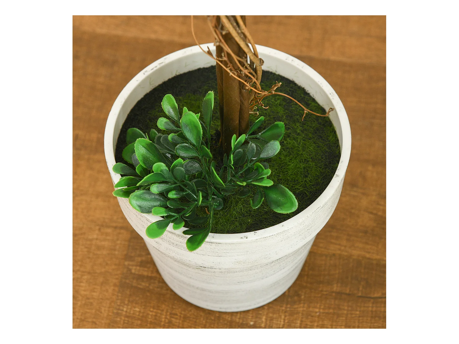 Set de 2 buis artificiels en pot, UV résistants, plastique et acier, vert (28x28x60cm)