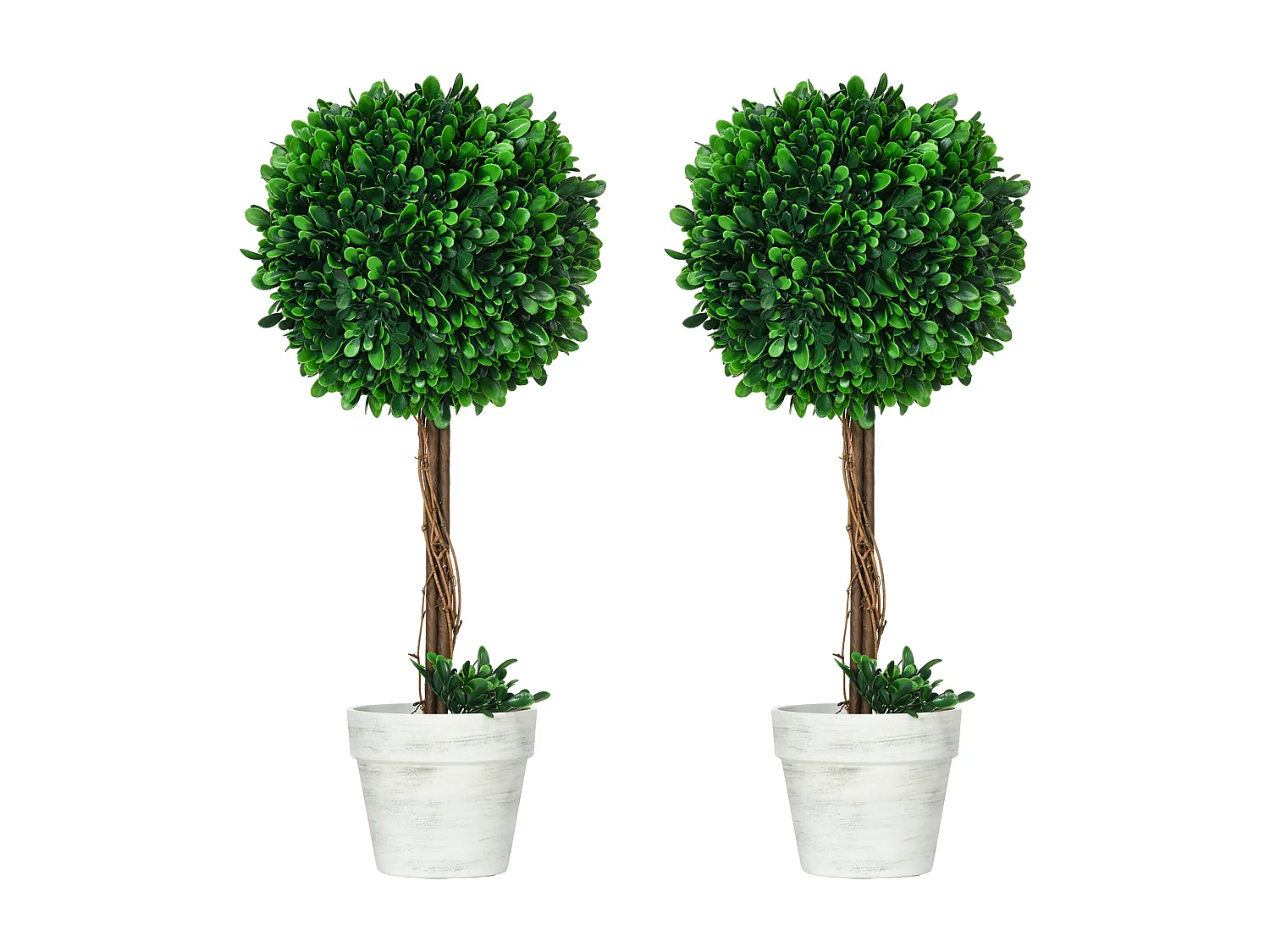 Set de 2 buis artificiels en pot, UV résistants, plastique et acier, vert (28x28x60cm)