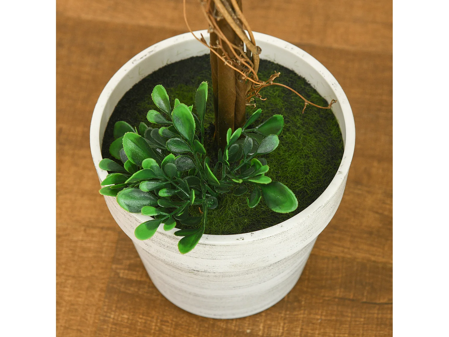 Set de 2 buis artificiels en pot, UV résistants, plastique et acier, vert (28x28x60cm)