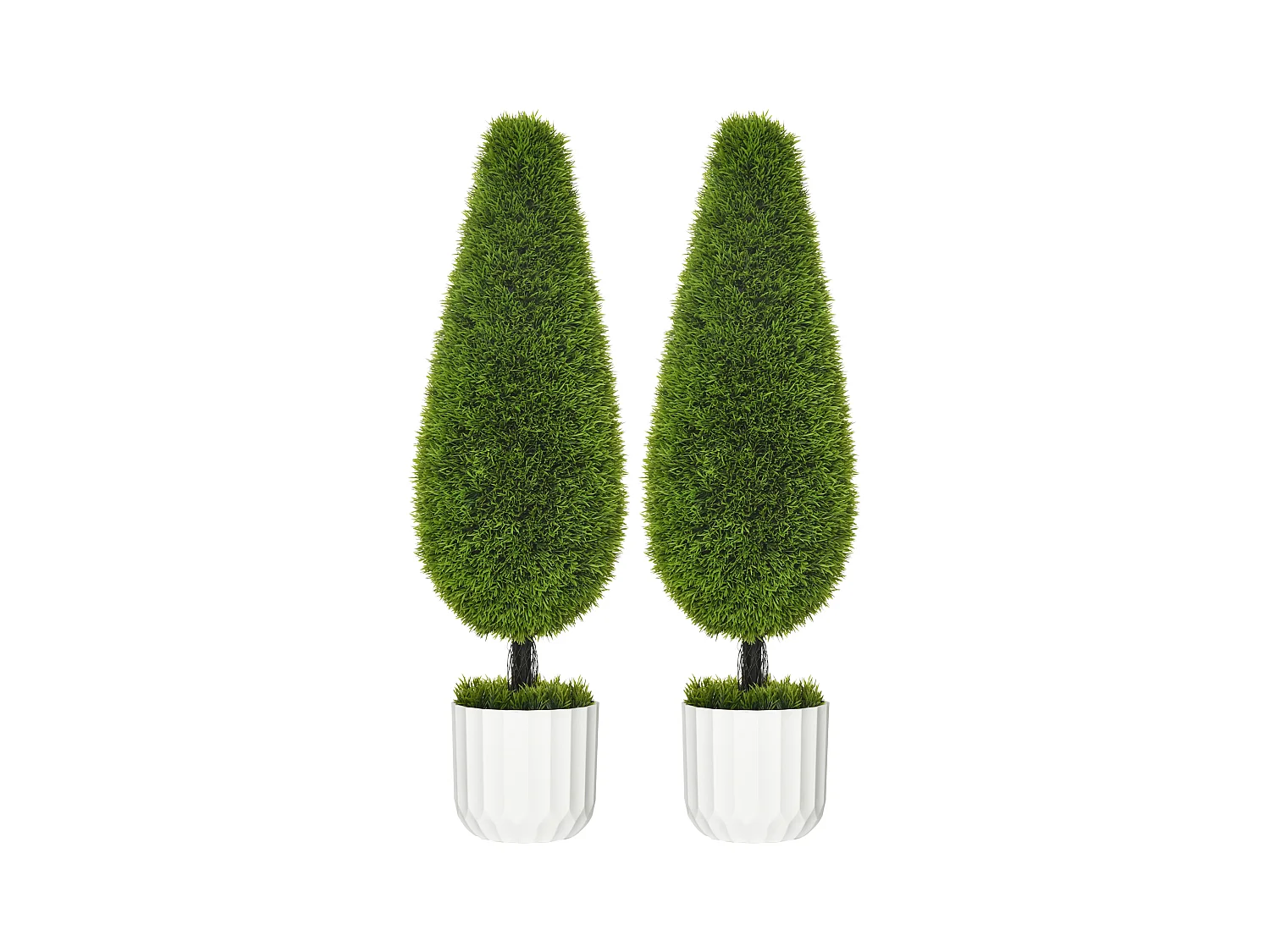 Plantes artificielles cyprès lot de 2, plastique, vert, pots avec mousse décorative (12x12x90 cm)
