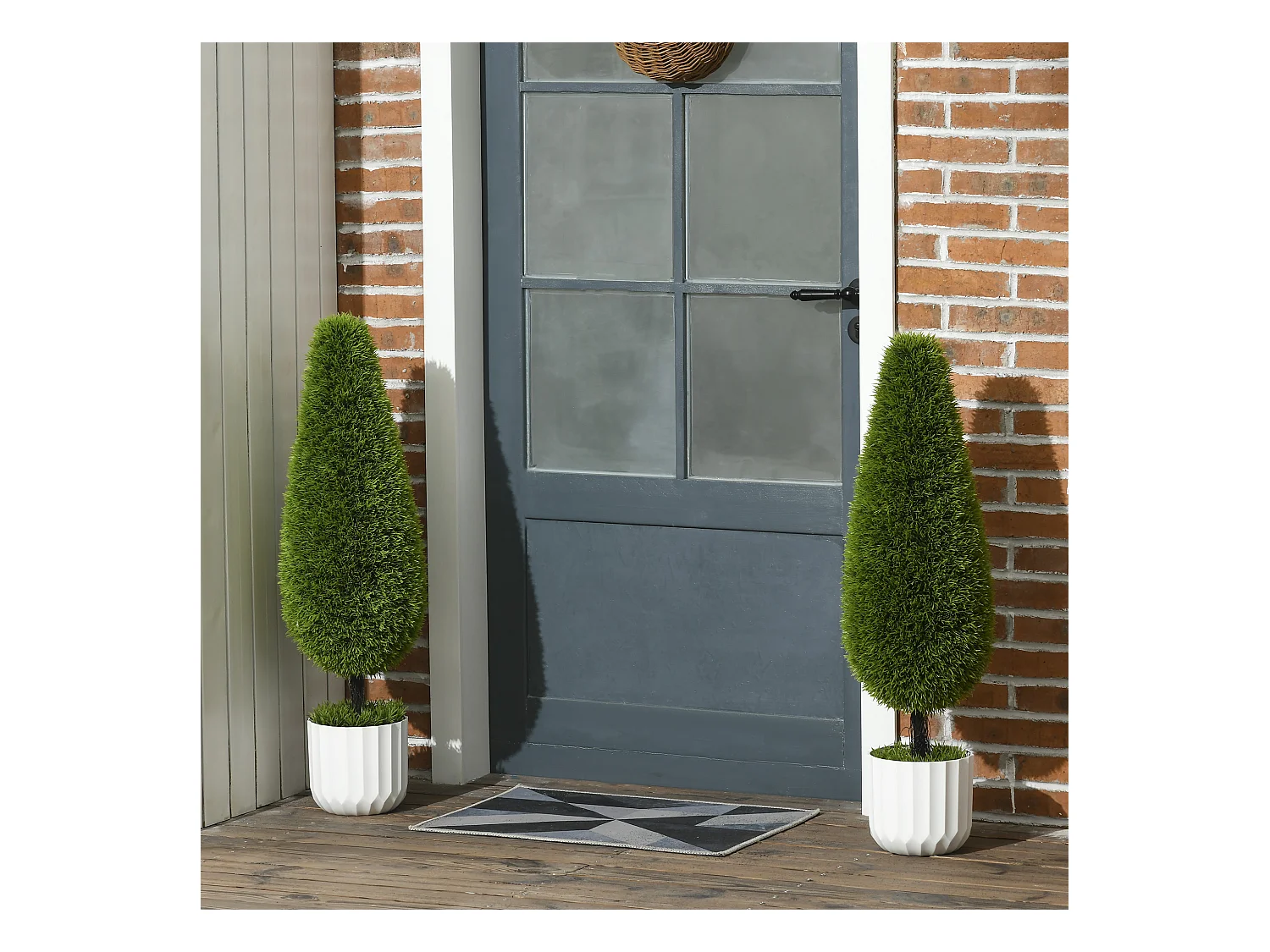 Plantes artificielles cyprès lot de 2, plastique, vert, pots avec mousse décorative (12x12x90 cm)