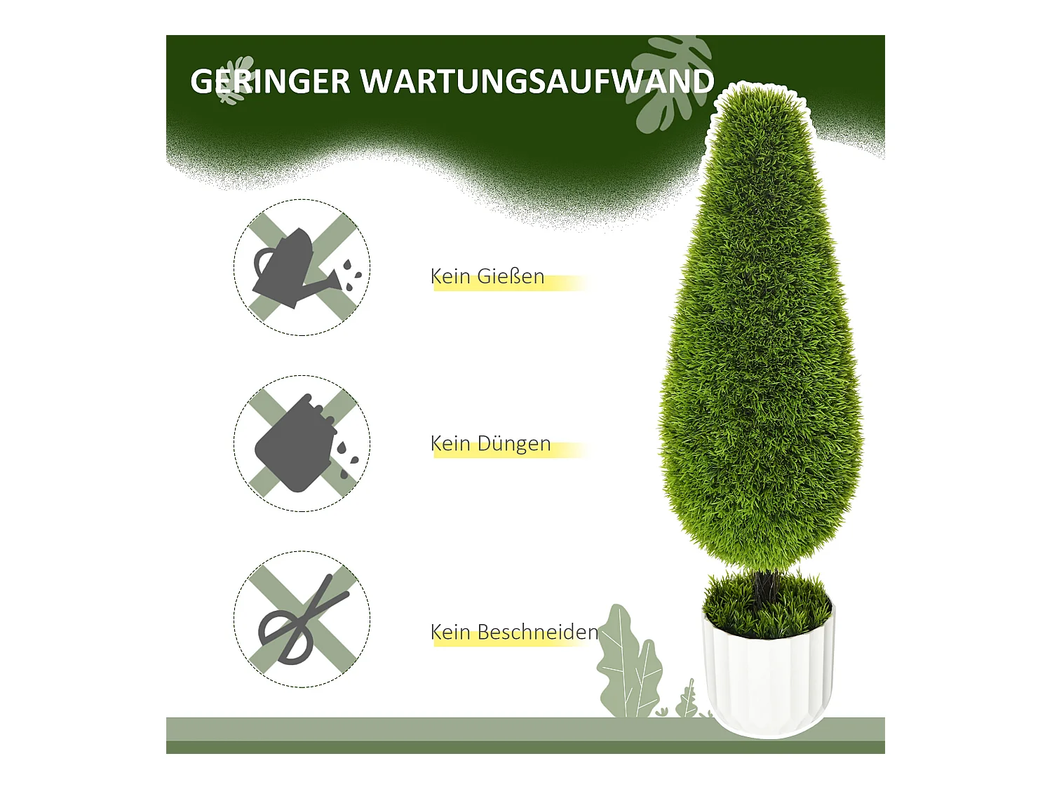 Plantes artificielles cyprès lot de 2, plastique, vert, pots avec mousse décorative (12x12x90 cm)