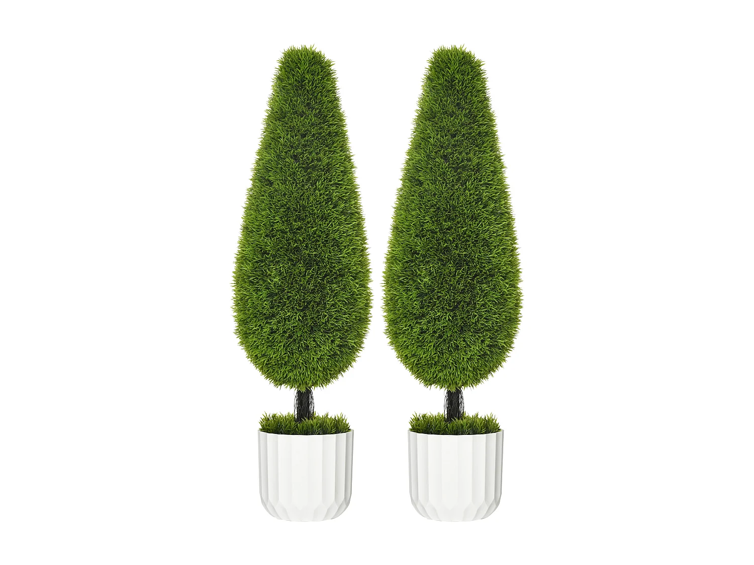 Plantes artificielles cyprès lot de 2, plastique, vert, pots avec mousse décorative (12x12x90 cm)