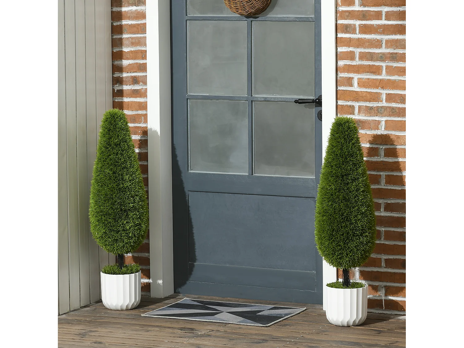 Plantes artificielles cyprès lot de 2, plastique, vert, pots avec mousse décorative (12x12x90 cm)