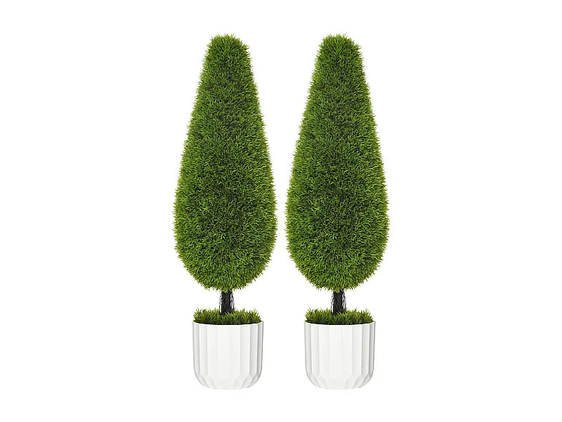 Plantes artificielles cyprès lot de 2, plastique, vert, pots avec mousse décorative (12x12x90 cm)