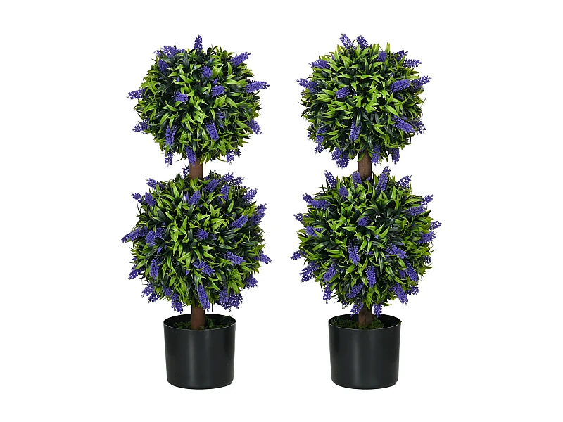 Set van 2 kunstlavendelplanten, 70 cm, UV-bestendig, in sierpot (15x15x70 cm)