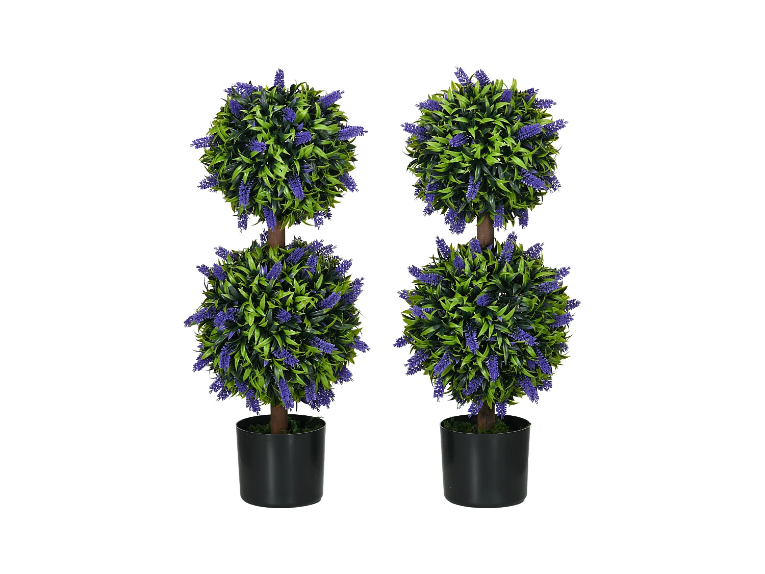 Lot de 2 plantes artificielles Lavande, 70 cm, résistant aux UV, dans pot décoratif (15x15x70 cm)