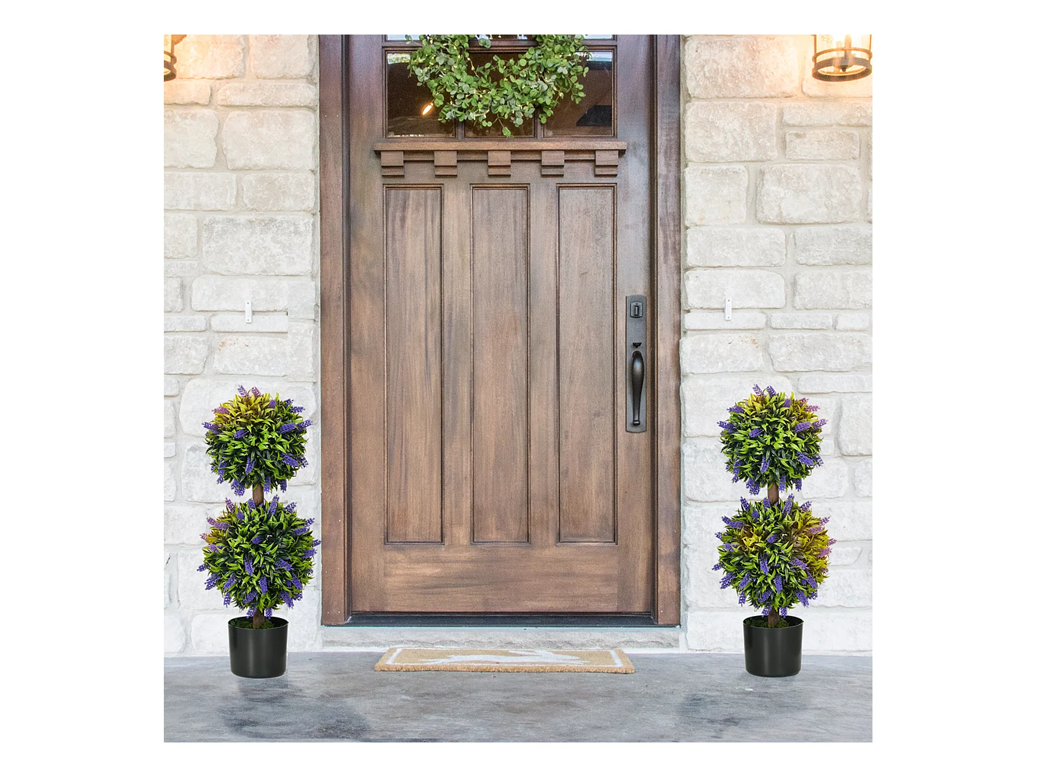 Lot de 2 plantes artificielles Lavande, 70 cm, résistant aux UV, dans pot décoratif (15x15x70 cm)