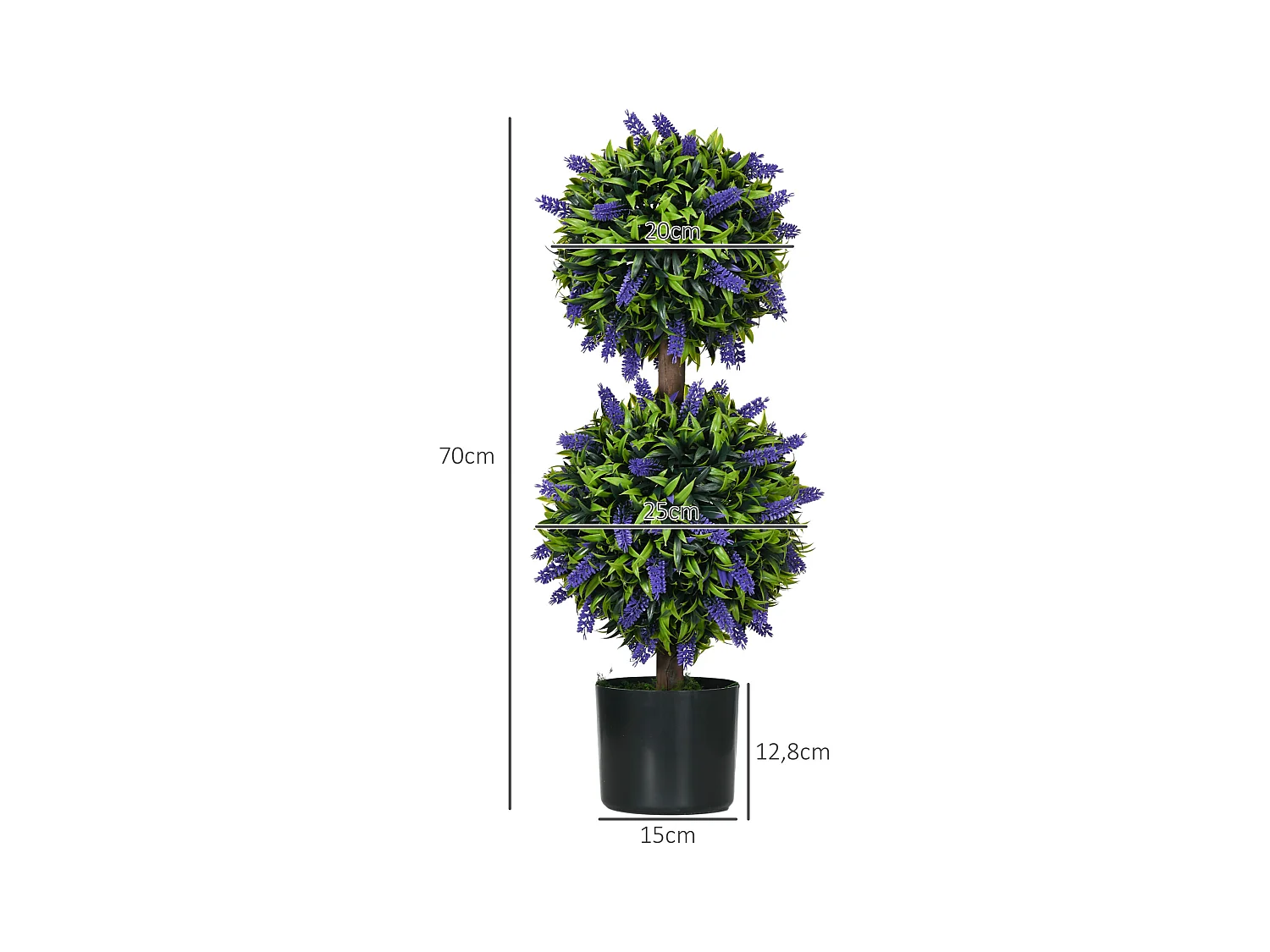 Lot de 2 plantes artificielles Lavande, 70 cm, résistant aux UV, dans pot décoratif (15x15x70 cm)
