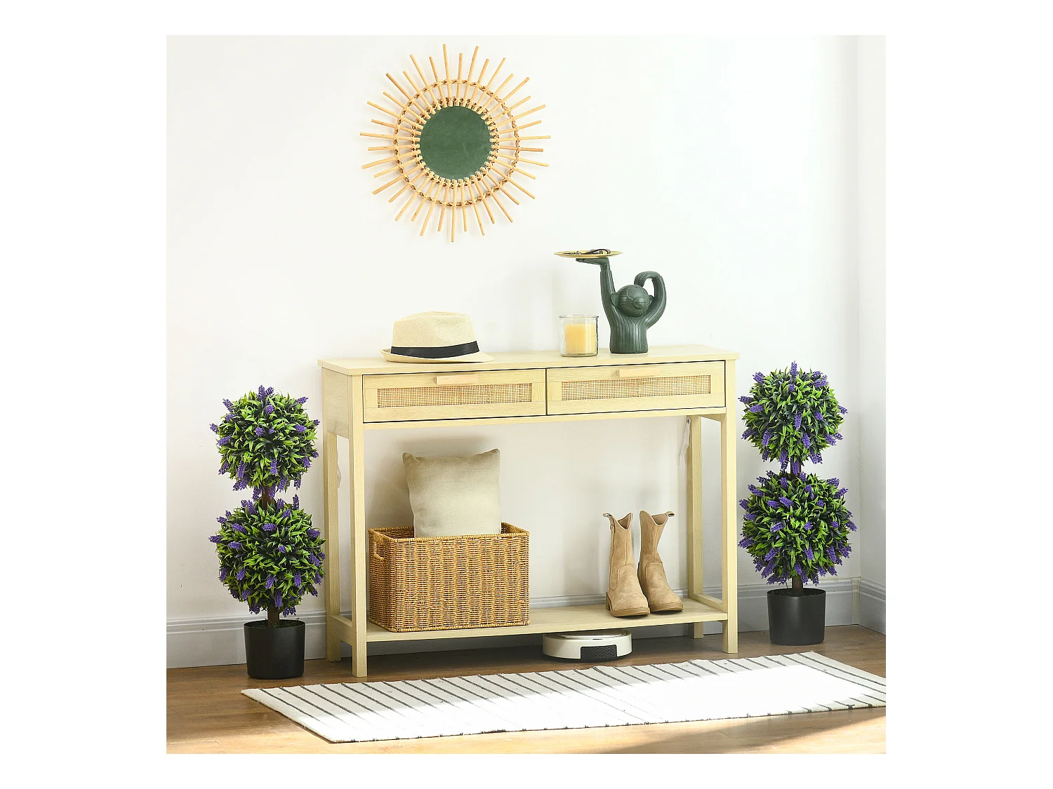 Lot de 2 plantes artificielles Lavande, 70 cm, résistant aux UV, dans pot décoratif (15x15x70 cm)