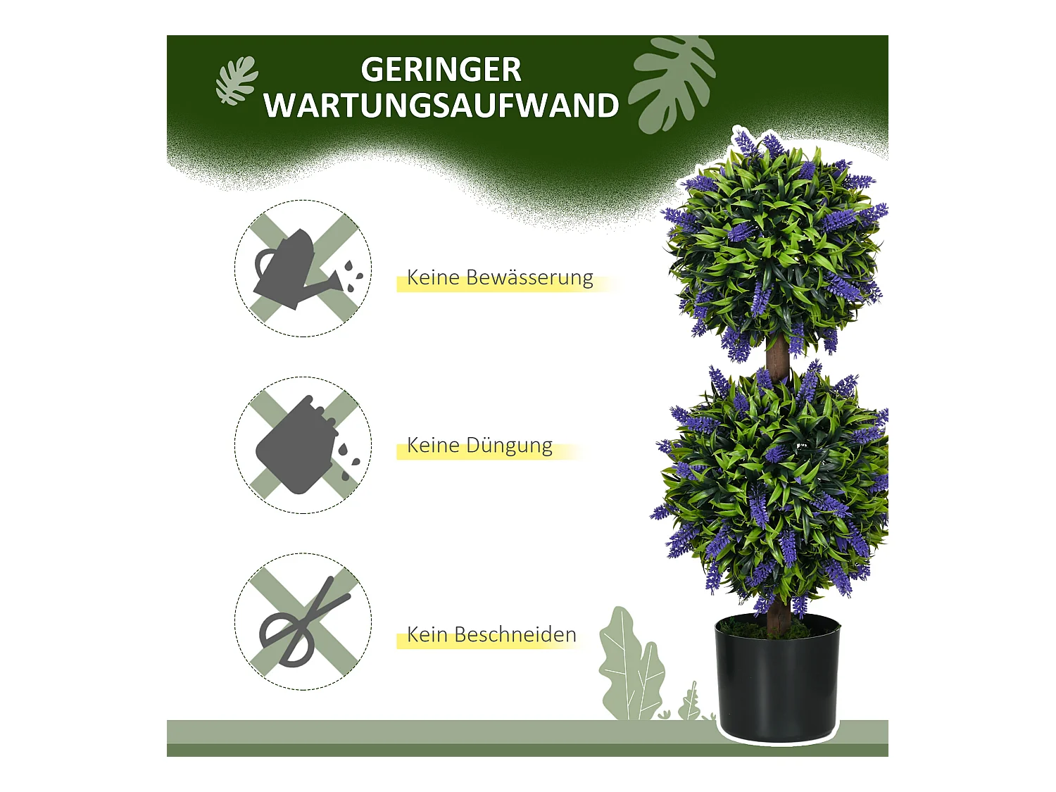 Lot de 2 plantes artificielles Lavande, 70 cm, résistant aux UV, dans pot décoratif (15x15x70 cm)