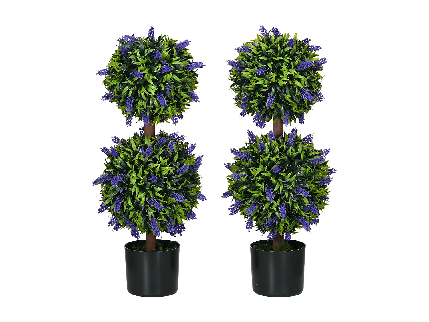 Lot de 2 plantes artificielles Lavande, 70 cm, résistant aux UV, dans pot décoratif (15x15x70 cm)