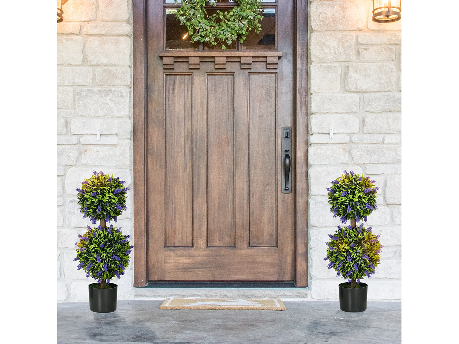 Lot de 2 plantes artificielles Lavande, 70 cm, résistant aux UV, dans pot décoratif (15x15x70 cm)