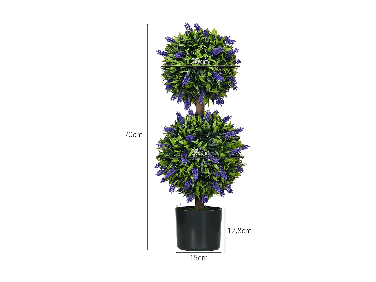 Lot de 2 plantes artificielles Lavande, 70 cm, résistant aux UV, dans pot décoratif (15x15x70 cm)