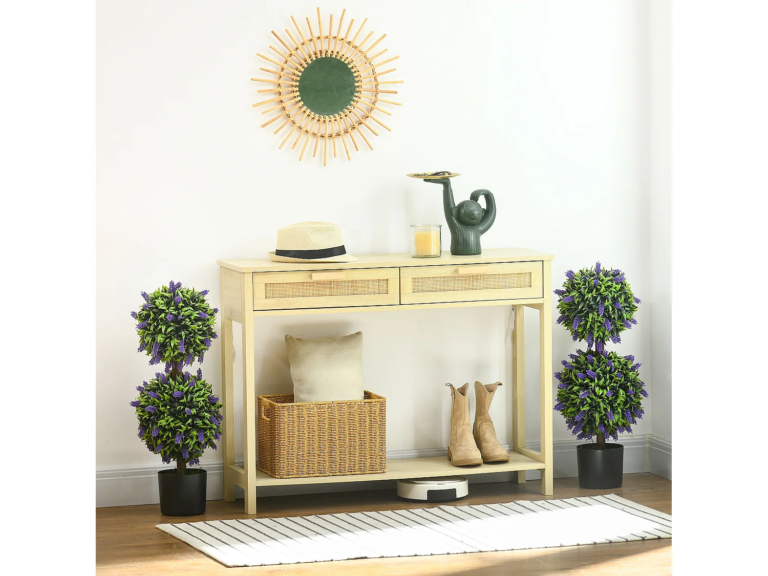 Lot de 2 plantes artificielles Lavande, 70 cm, résistant aux UV, dans pot décoratif (15x15x70 cm)