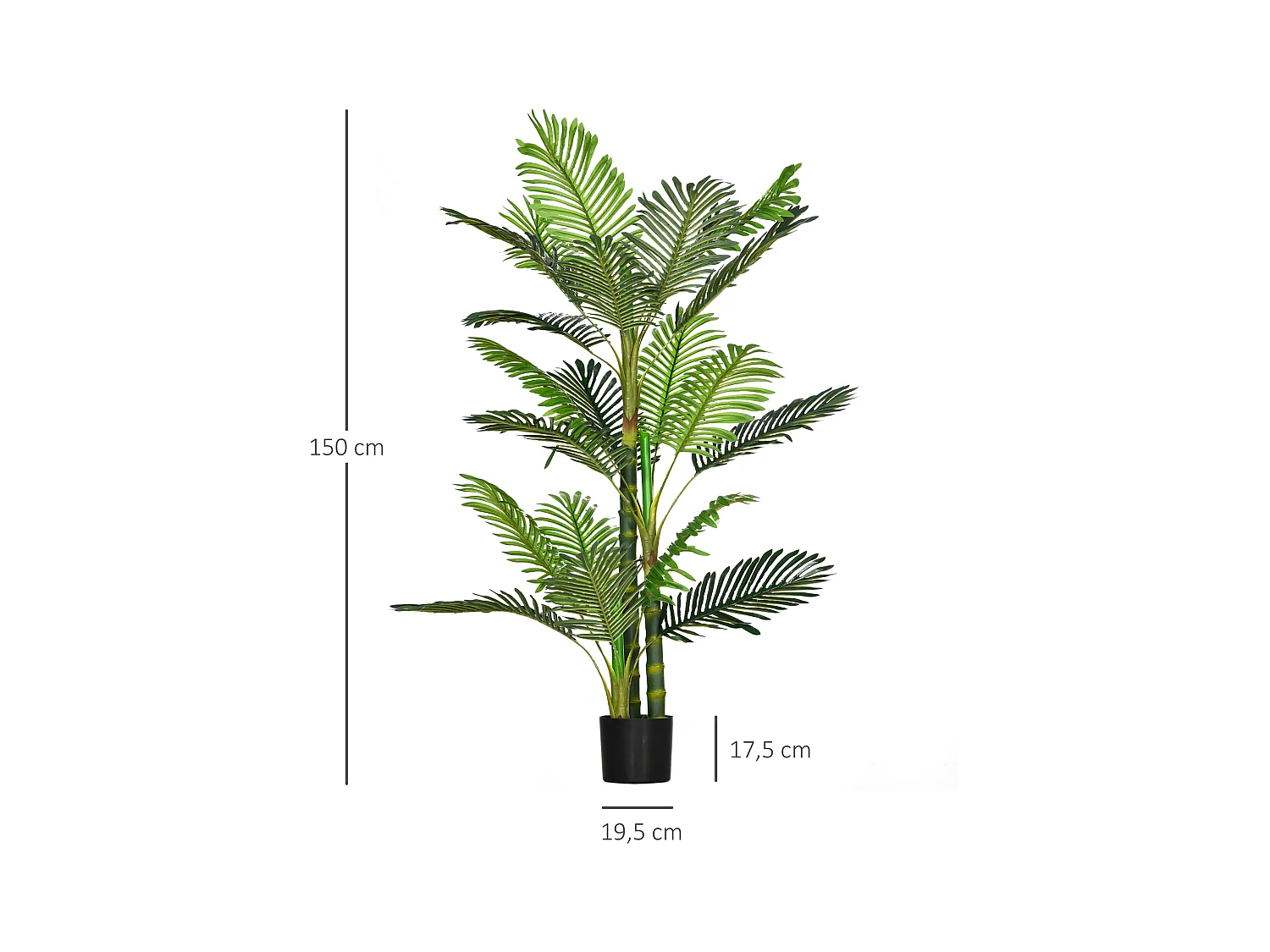 Palmier artificiel décoratif avec pot ciment, plastique durable, vert, stable et facile d'entretien (19.5x19.5x150cm)