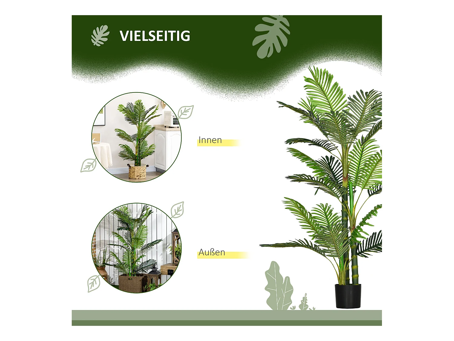 Palmier artificiel décoratif avec pot ciment, plastique durable, vert, stable et facile d'entretien (19.5x19.5x150cm)