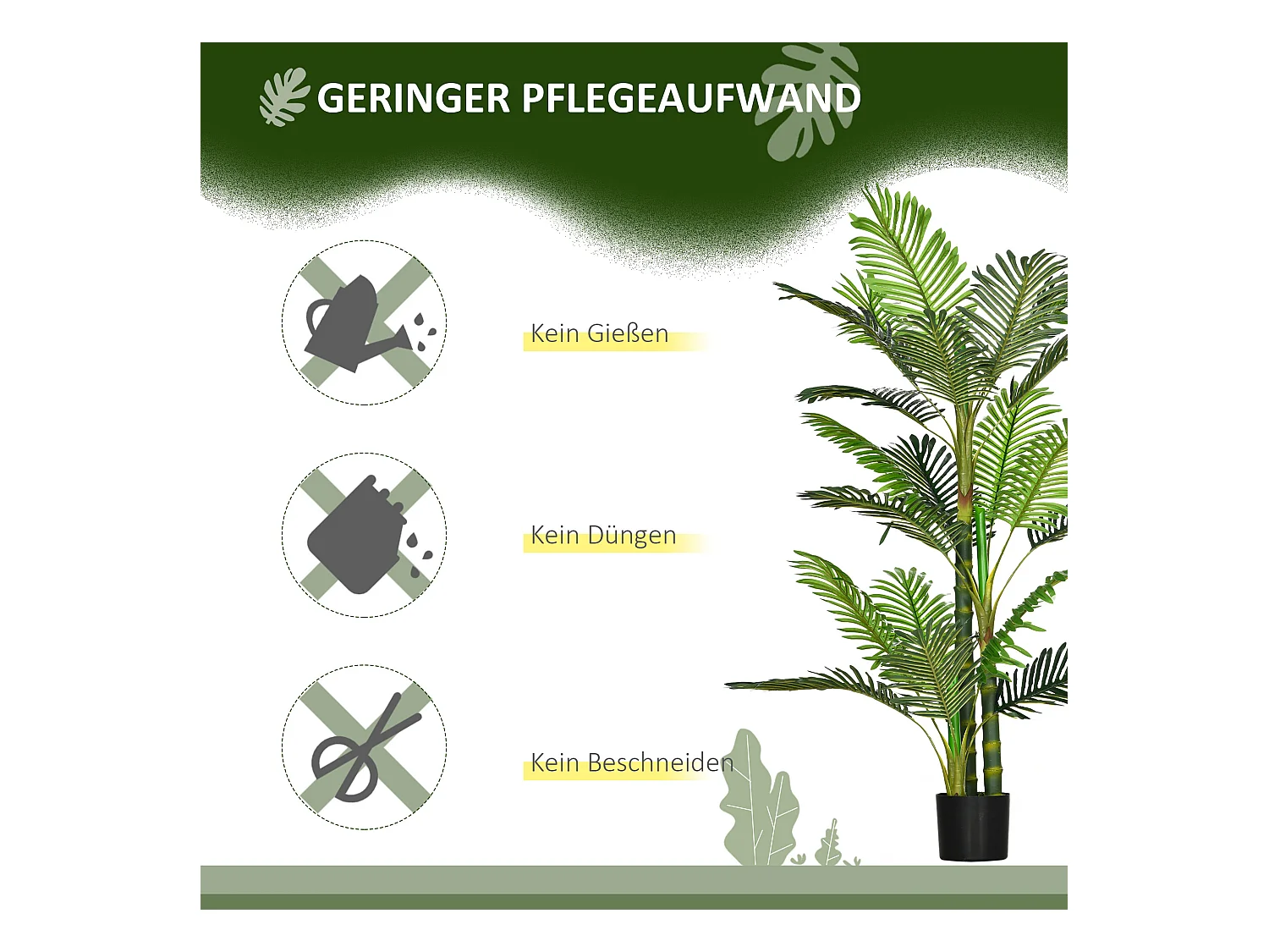 Palmier artificiel décoratif avec pot ciment, plastique durable, vert, stable et facile d'entretien (19.5x19.5x150cm)