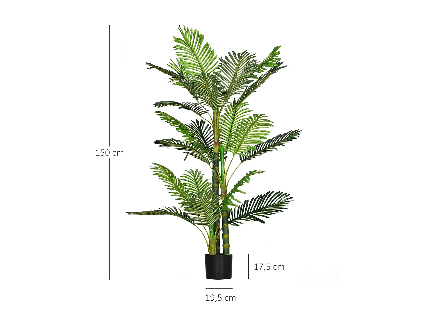 Palmier artificiel décoratif avec pot ciment, plastique durable, vert, stable et facile d'entretien (19.5x19.5x150cm)