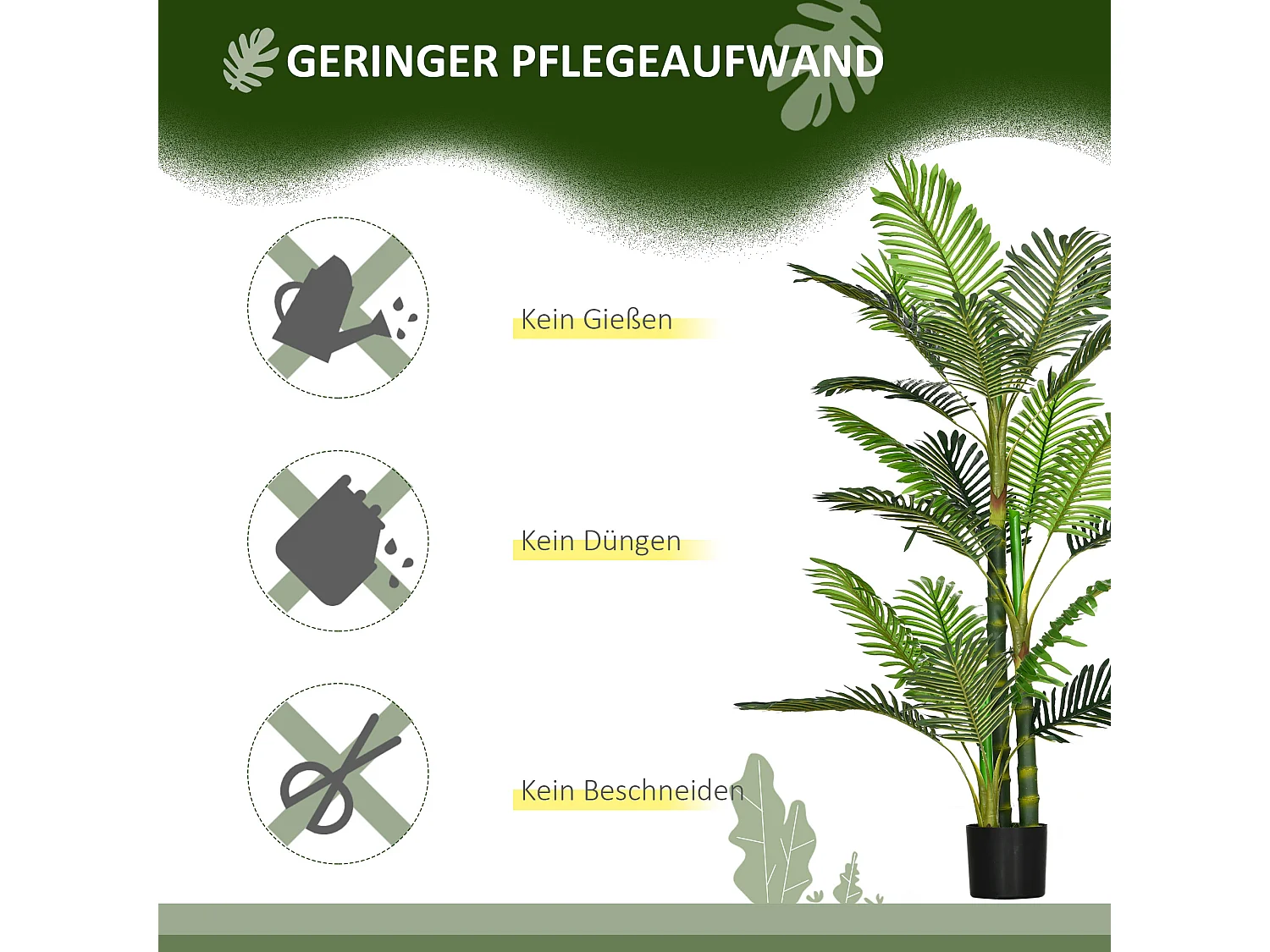 Palmier artificiel décoratif avec pot ciment, plastique durable, vert, stable et facile d'entretien (19.5x19.5x150cm)