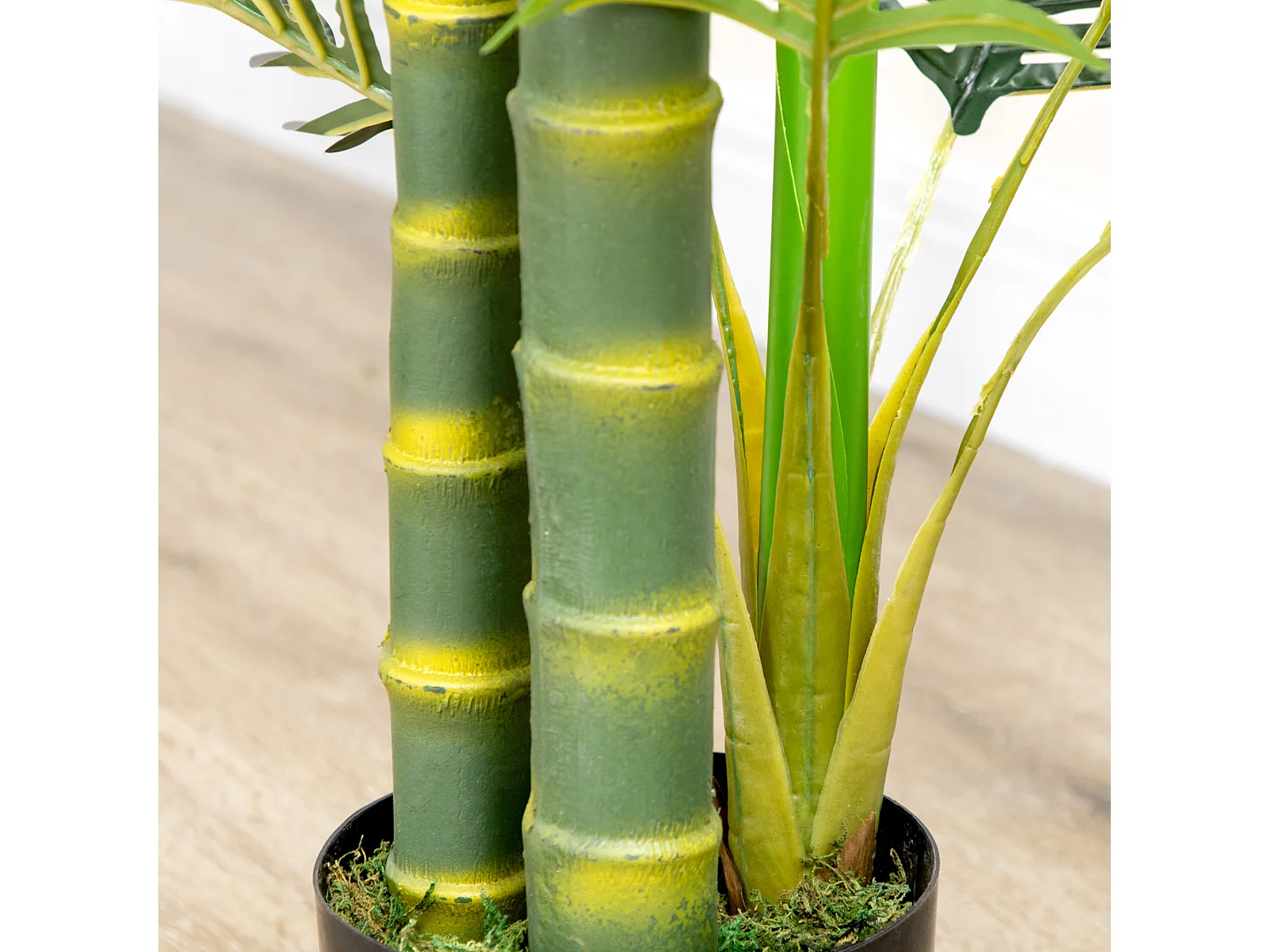 Palmier artificiel décoratif avec pot ciment, plastique durable, vert, stable et facile d'entretien (19.5x19.5x150cm)