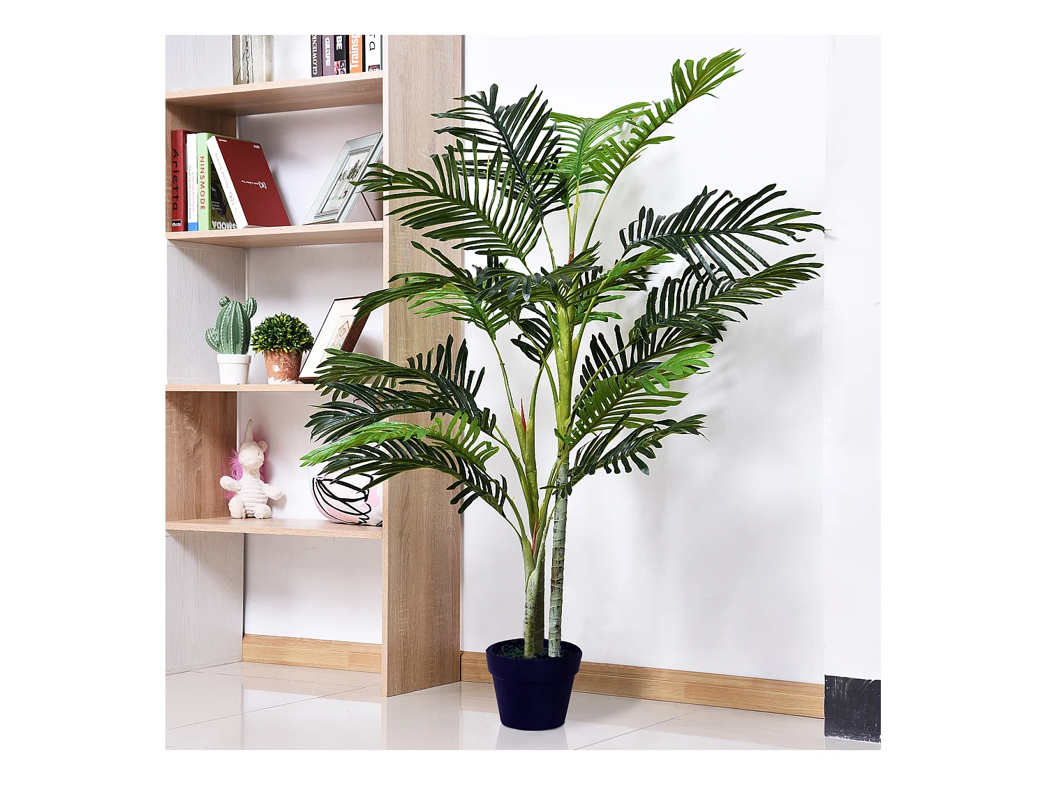 Palmier artificiel décoratif, 19 feuilles, pot en ciment, vert (18x18x150cm)