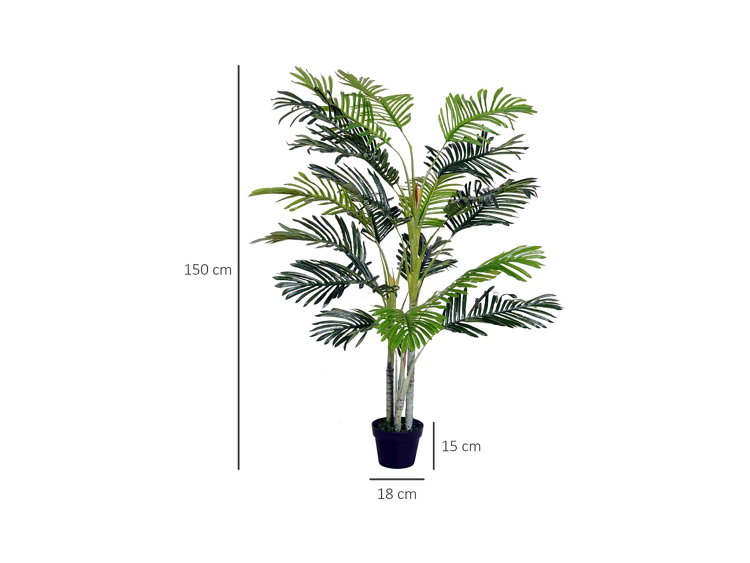 Palmier artificiel décoratif, 19 feuilles, pot en ciment, vert (18x18x150cm)