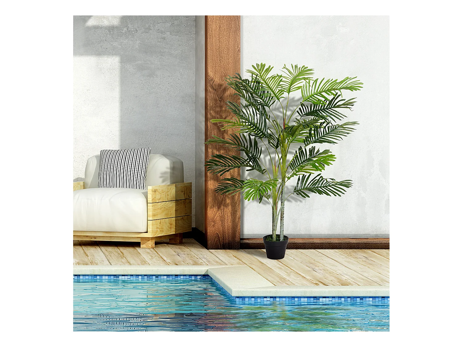 Palmier artificiel décoratif, 19 feuilles, pot en ciment, vert (18x18x150cm)