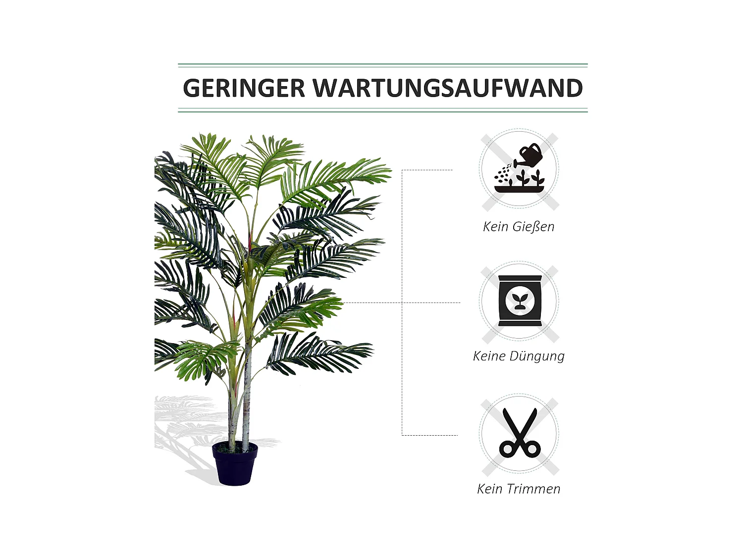 Palmier artificiel décoratif, 19 feuilles, pot en ciment, vert (18x18x150cm)