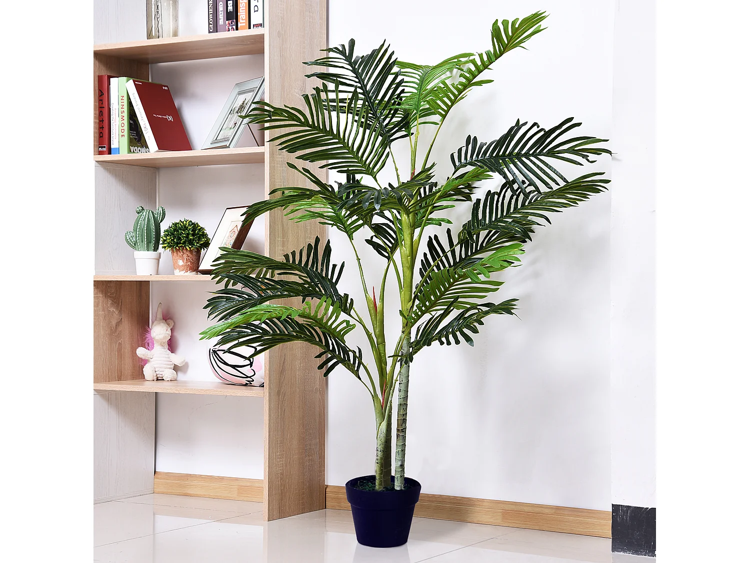 Palmier artificiel décoratif, 19 feuilles, pot en ciment, vert (18x18x150cm)