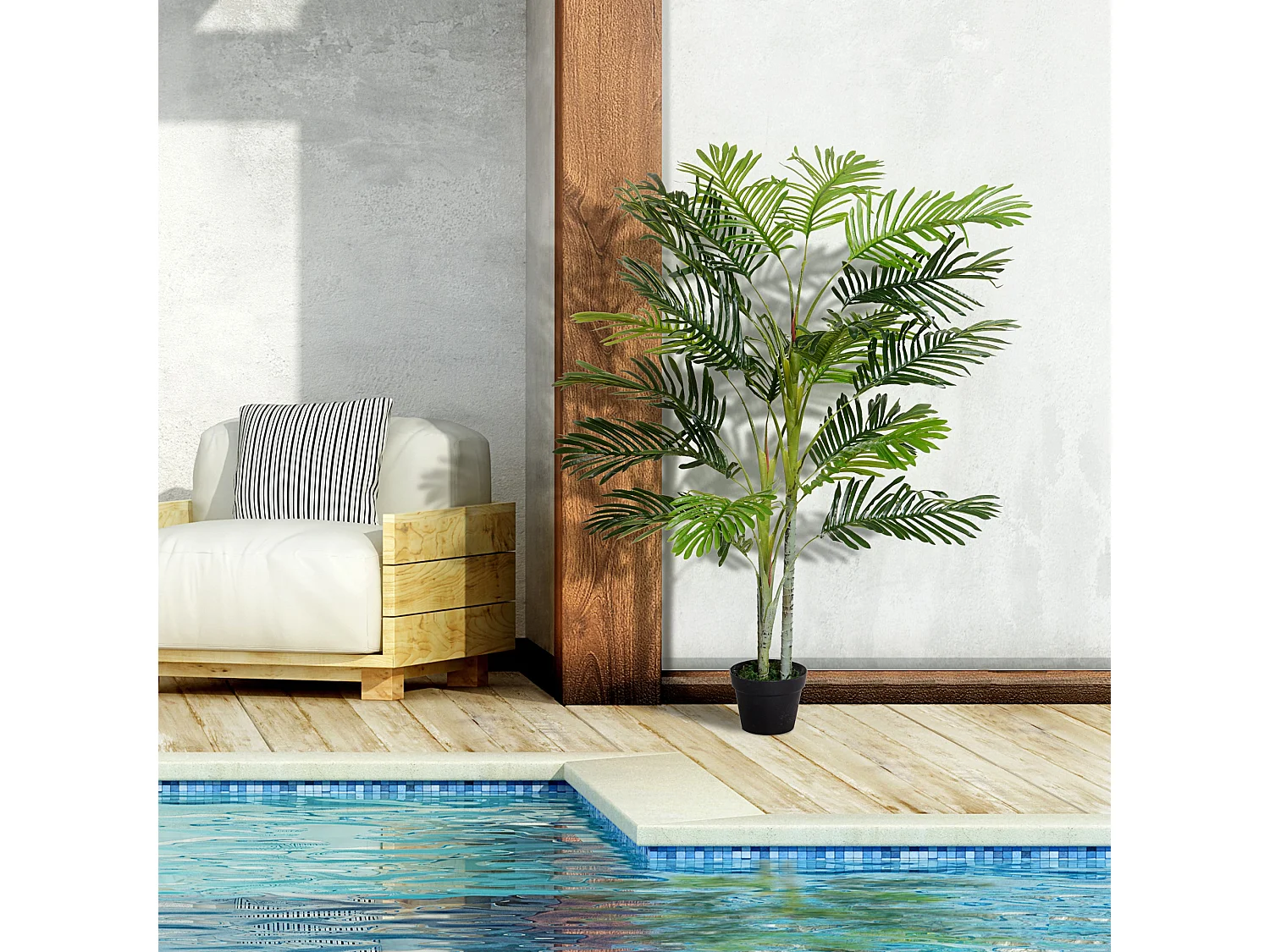 Palmier artificiel décoratif, 19 feuilles, pot en ciment, vert (18x18x150cm)