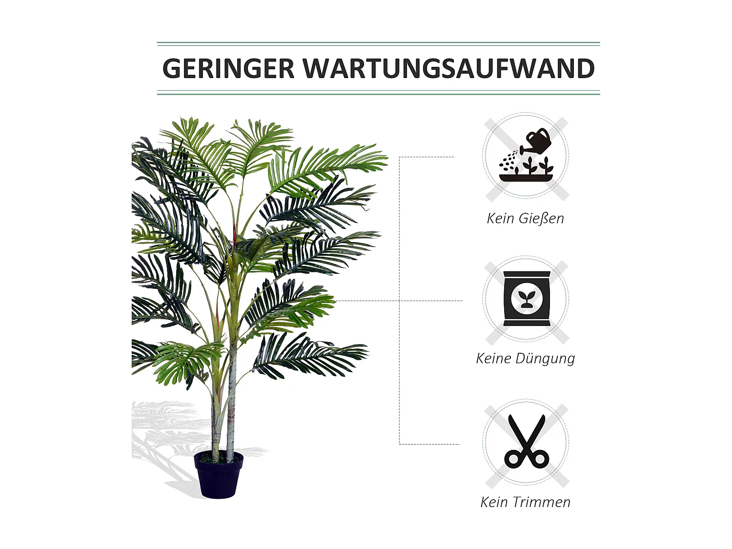 Palmier artificiel décoratif, 19 feuilles, pot en ciment, vert (18x18x150cm)