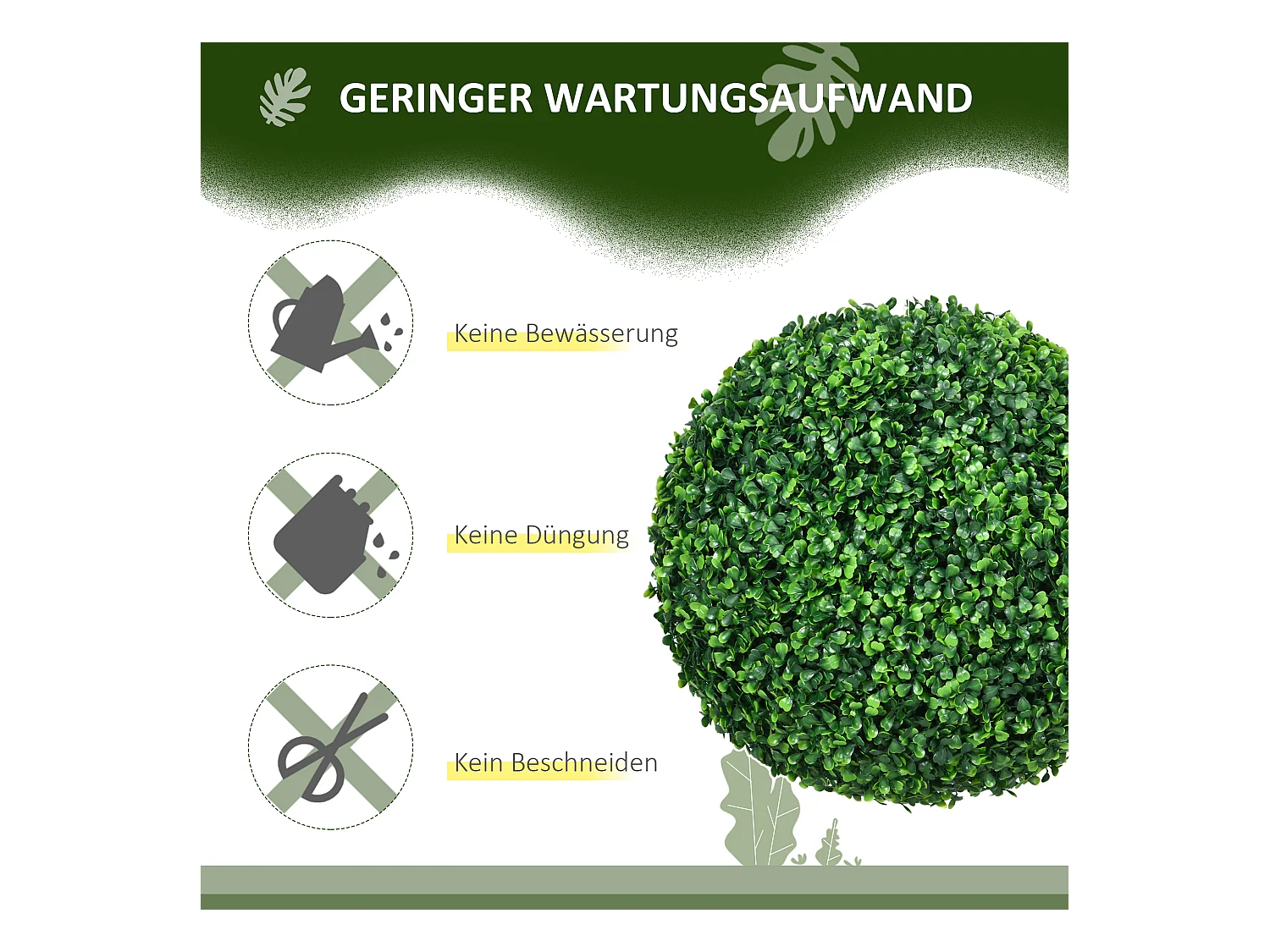 Boule de buis artificielle, UV-protégée, plastique, verte (40x40x40 cm)