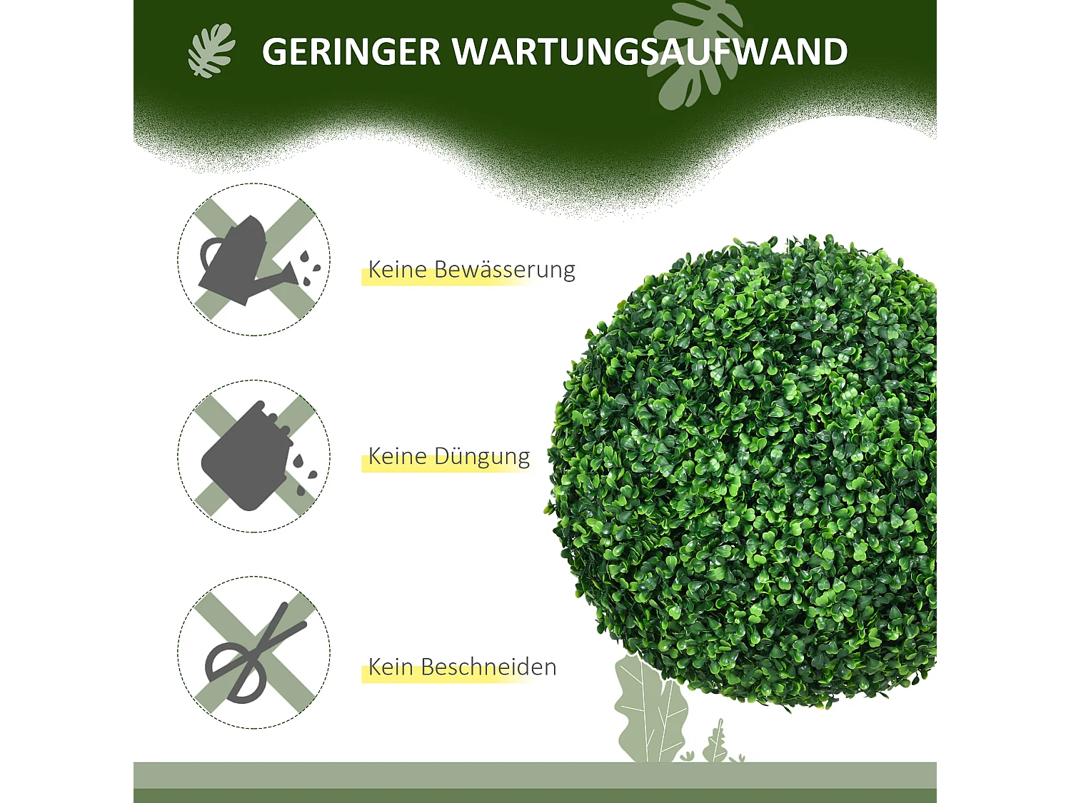 Boule de buis artificielle, UV-protégée, plastique, verte (40x40x40 cm)