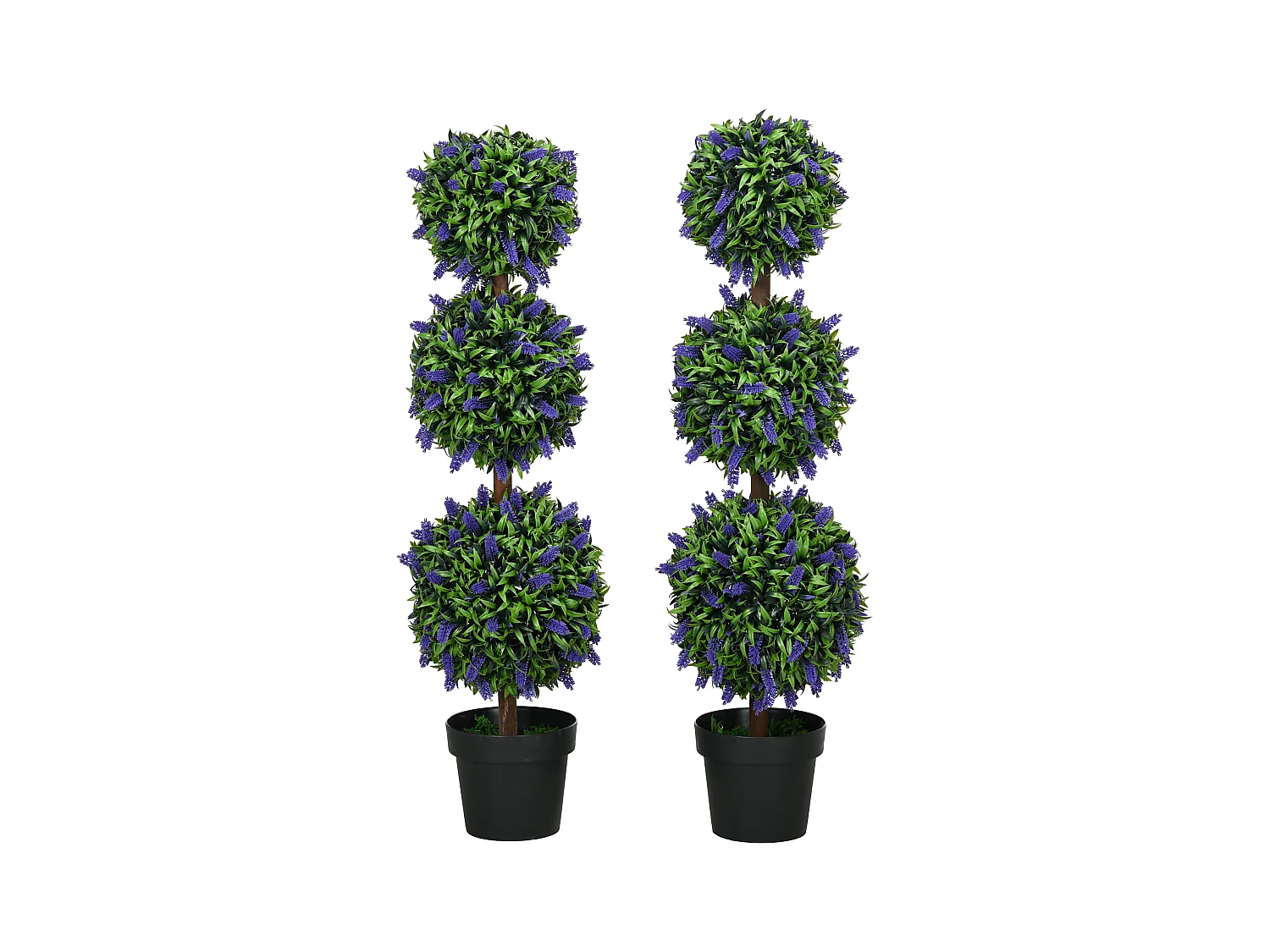 Ensemble de 2 arbres de lavande artificiels, UV résistant, plastique, vert (20x20x110 cm)