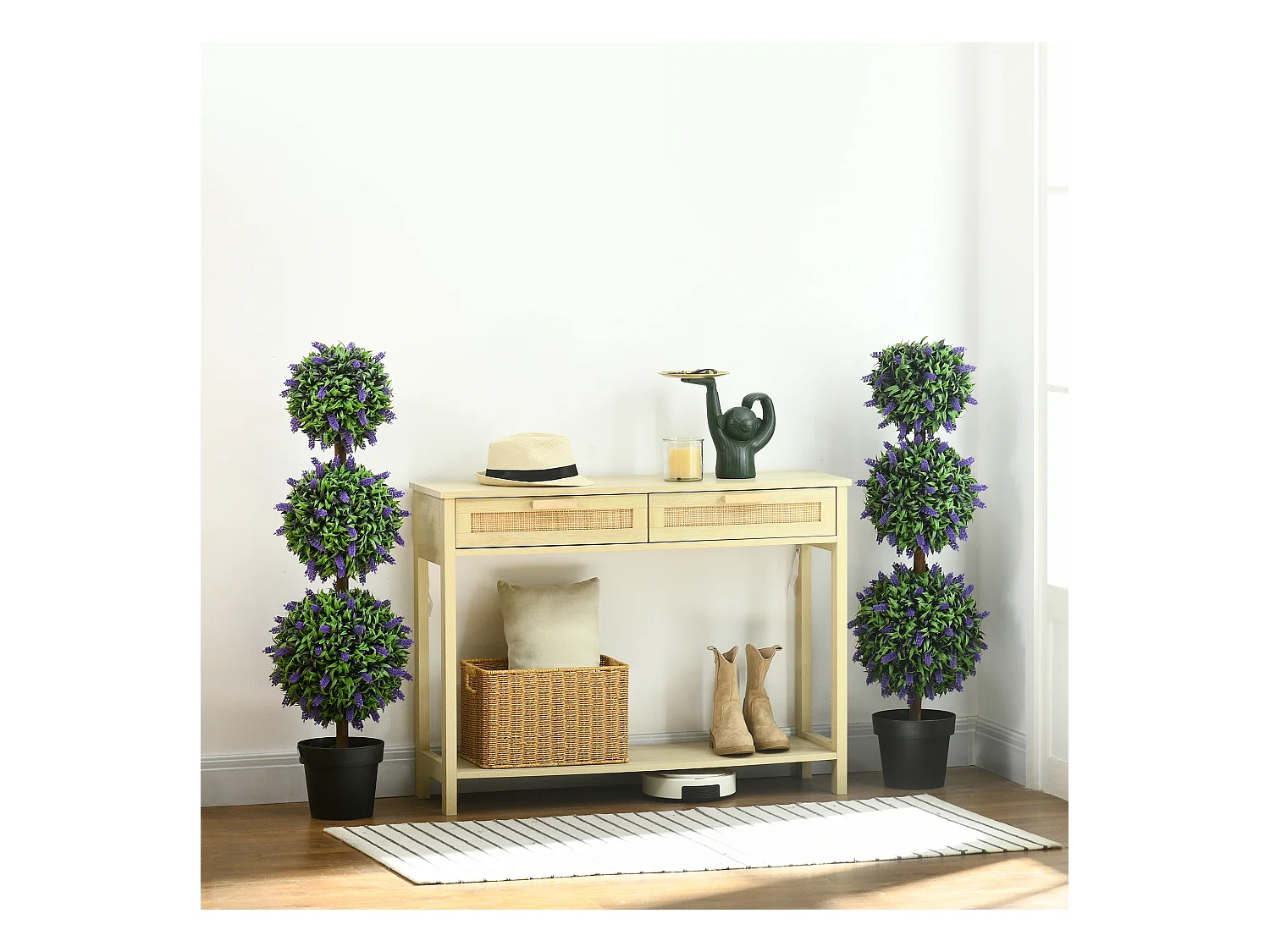 Ensemble de 2 arbres de lavande artificiels, UV résistant, plastique, vert (20x20x110 cm)