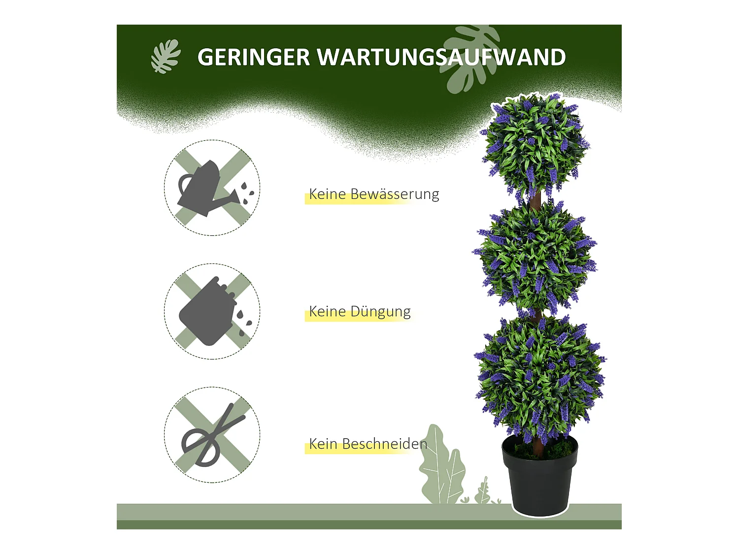 Ensemble de 2 arbres de lavande artificiels, UV résistant, plastique, vert (20x20x110 cm)