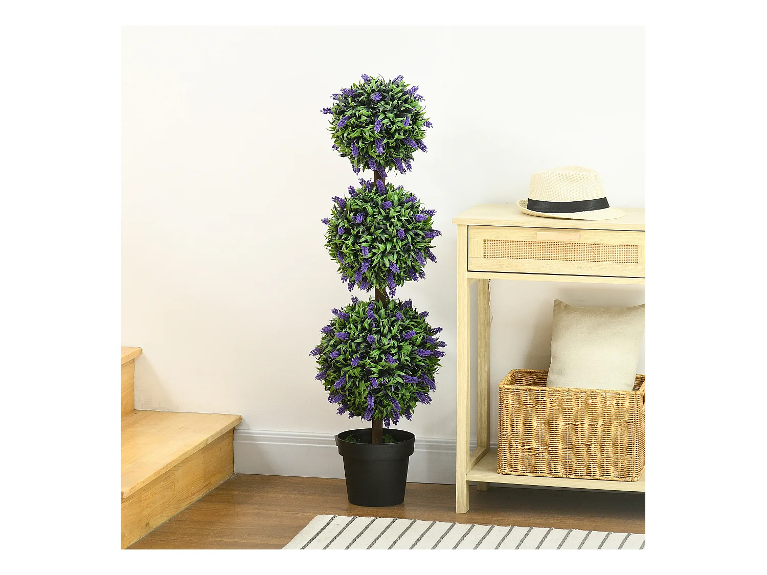 Ensemble de 2 arbres de lavande artificiels, UV résistant, plastique, vert (20x20x110 cm)