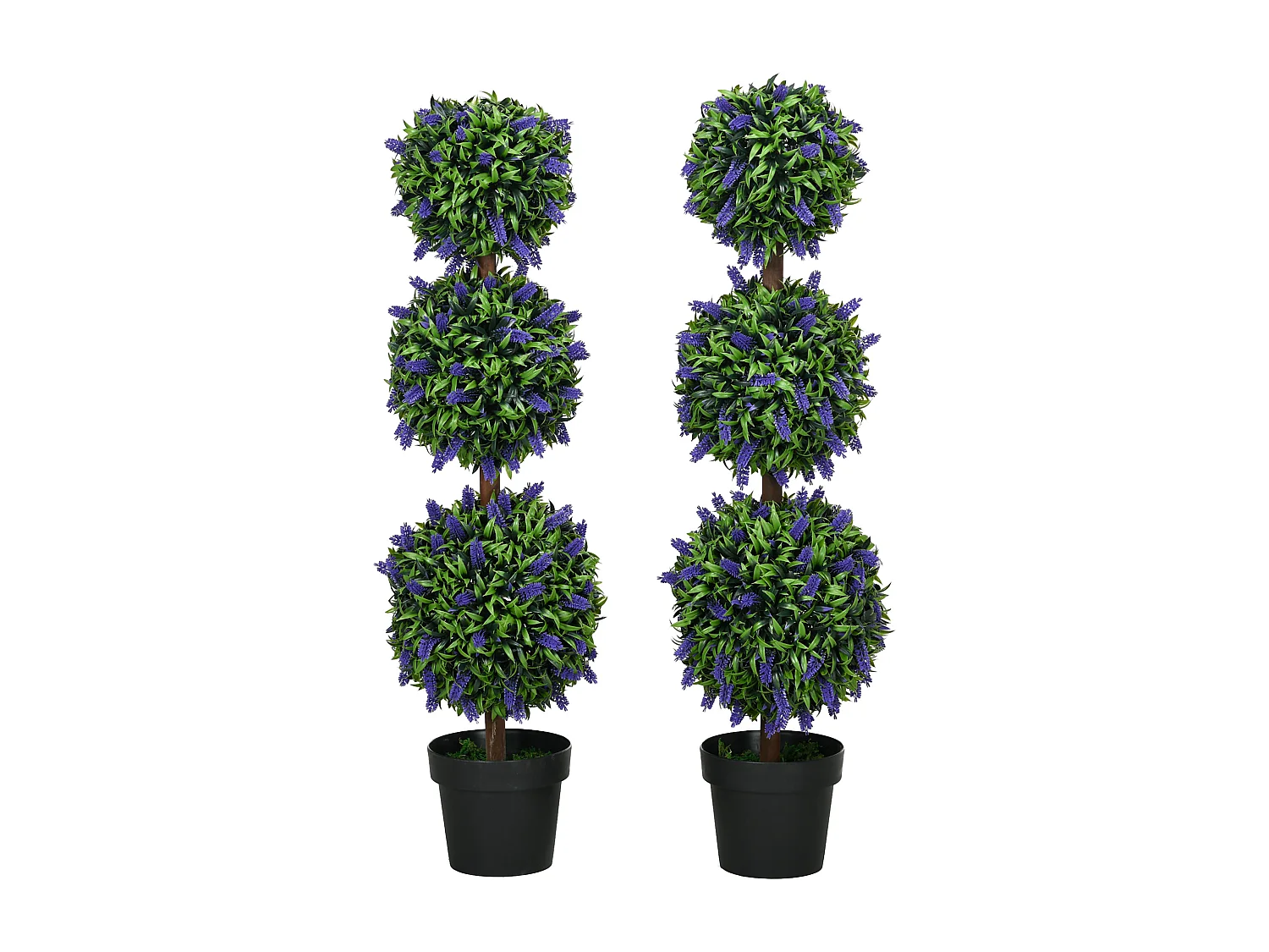 Ensemble de 2 arbres de lavande artificiels, UV résistant, plastique, vert (20x20x110 cm)