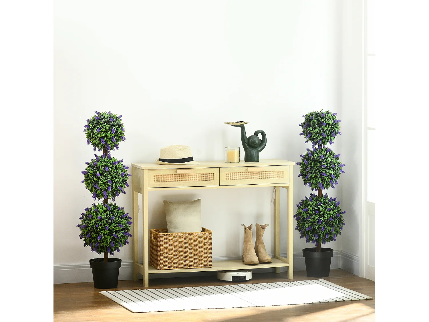 Ensemble de 2 arbres de lavande artificiels, UV résistant, plastique, vert (20x20x110 cm)