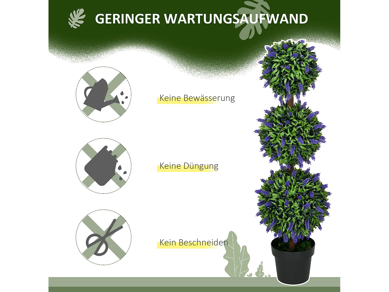 Ensemble de 2 arbres de lavande artificiels, UV résistant, plastique, vert (20x20x110 cm)