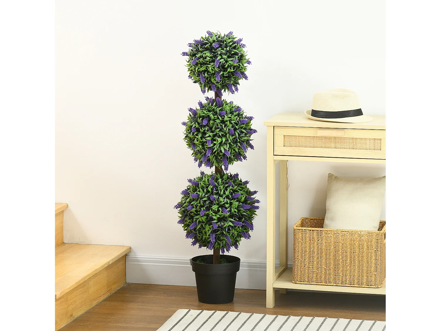 Ensemble de 2 arbres de lavande artificiels, UV résistant, plastique, vert (20x20x110 cm)