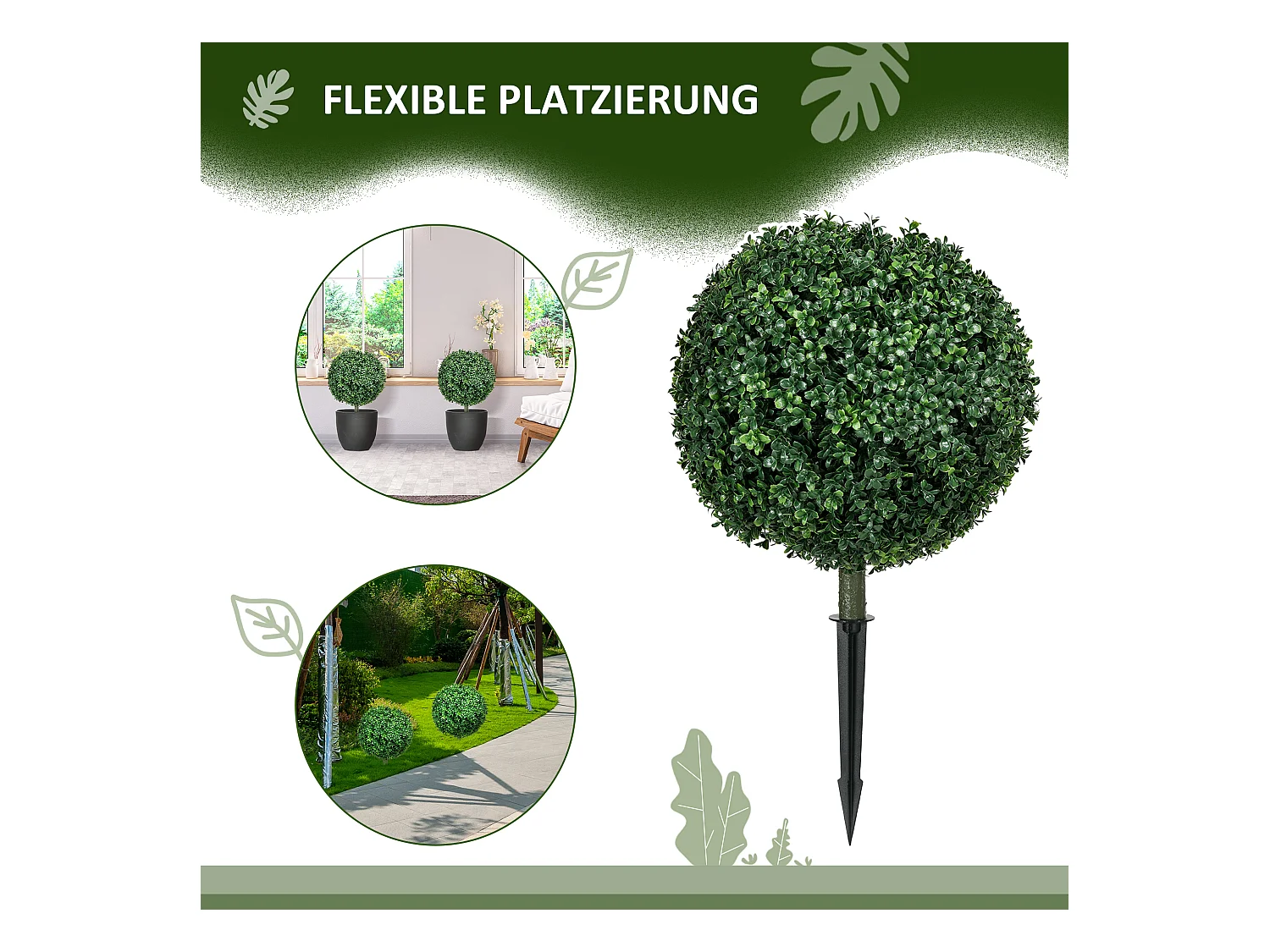 Buxus artificiel avec tige, UV-protégé, plastique, vert (40x40x70 cm)